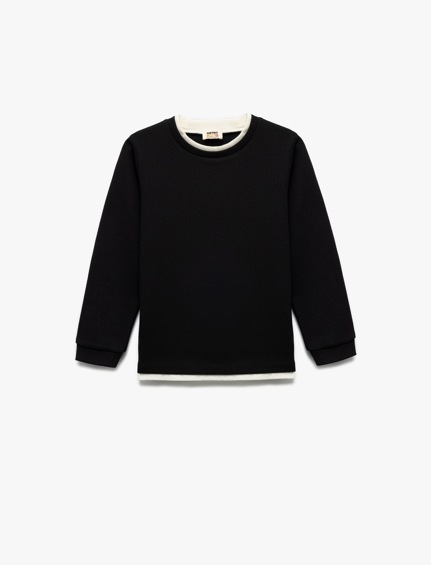  Erkek Çocuk Şardonlu Bisiklet Yaka Çizgili Uzun Kollu Sweatshirt