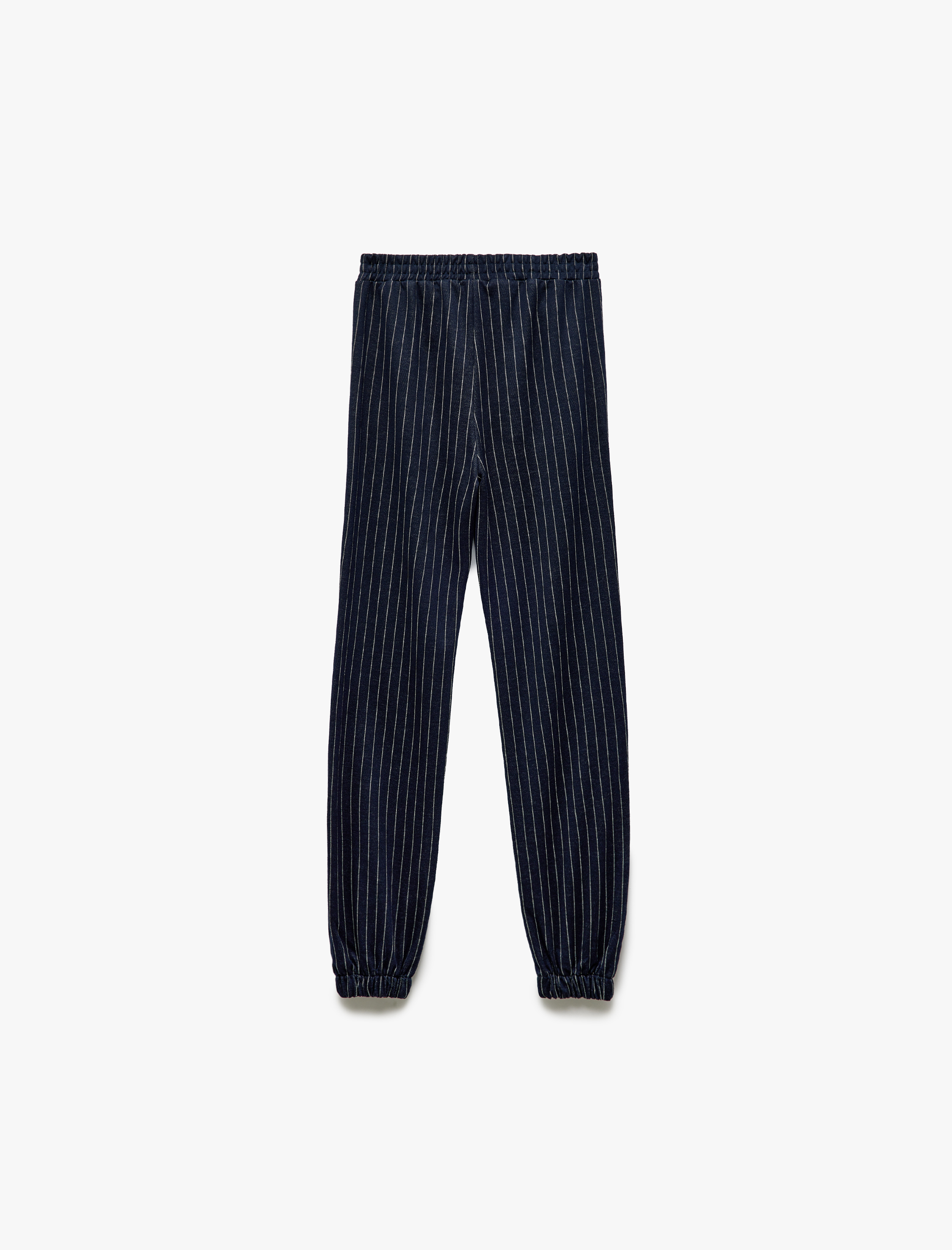  Kız Çocuk Çizgili Cepli Viskon Beli Lastikli Jogger Pantolon