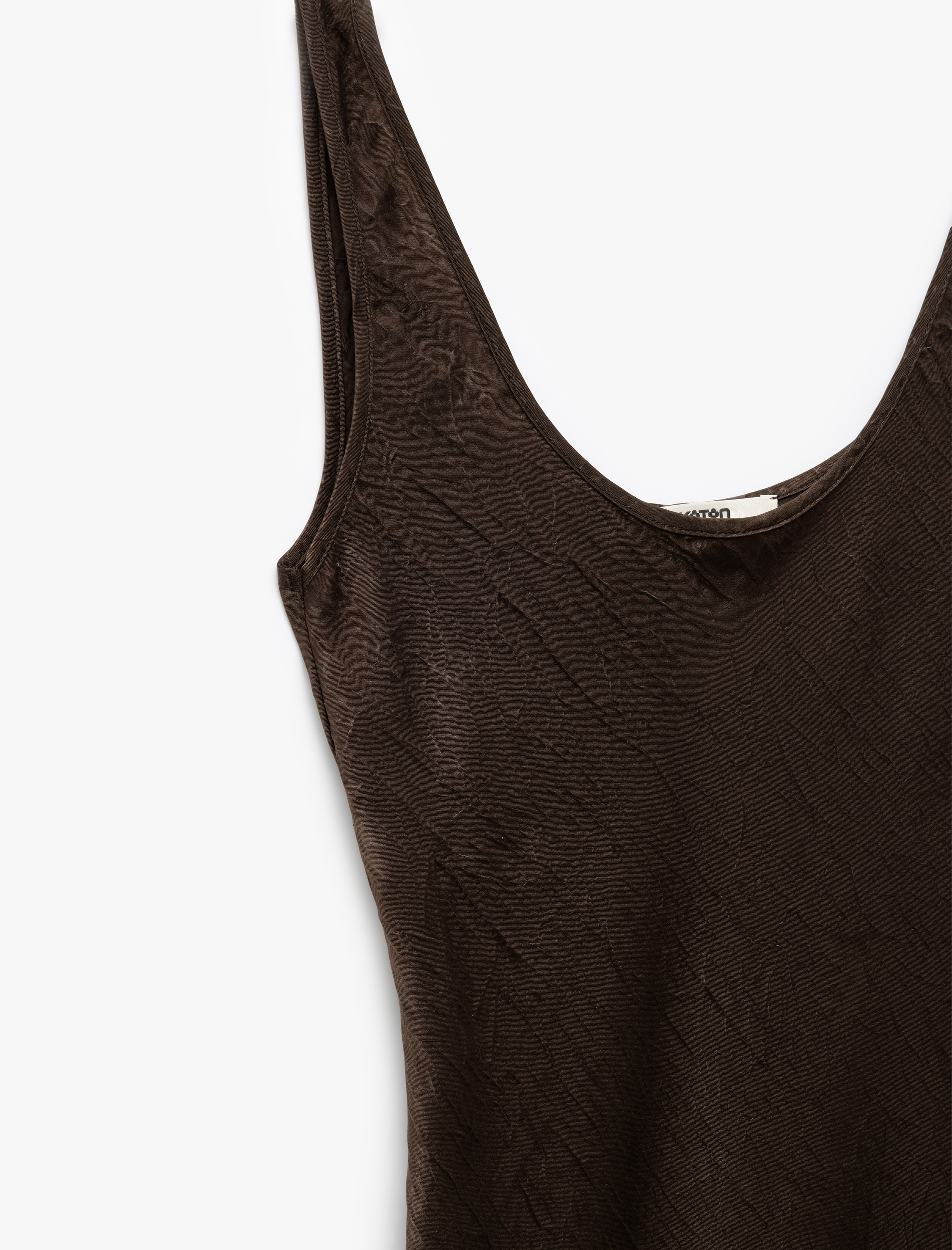   Slim Fit Midi Boy U Yaka Kalın Askılı Dokulu Saten Elbise