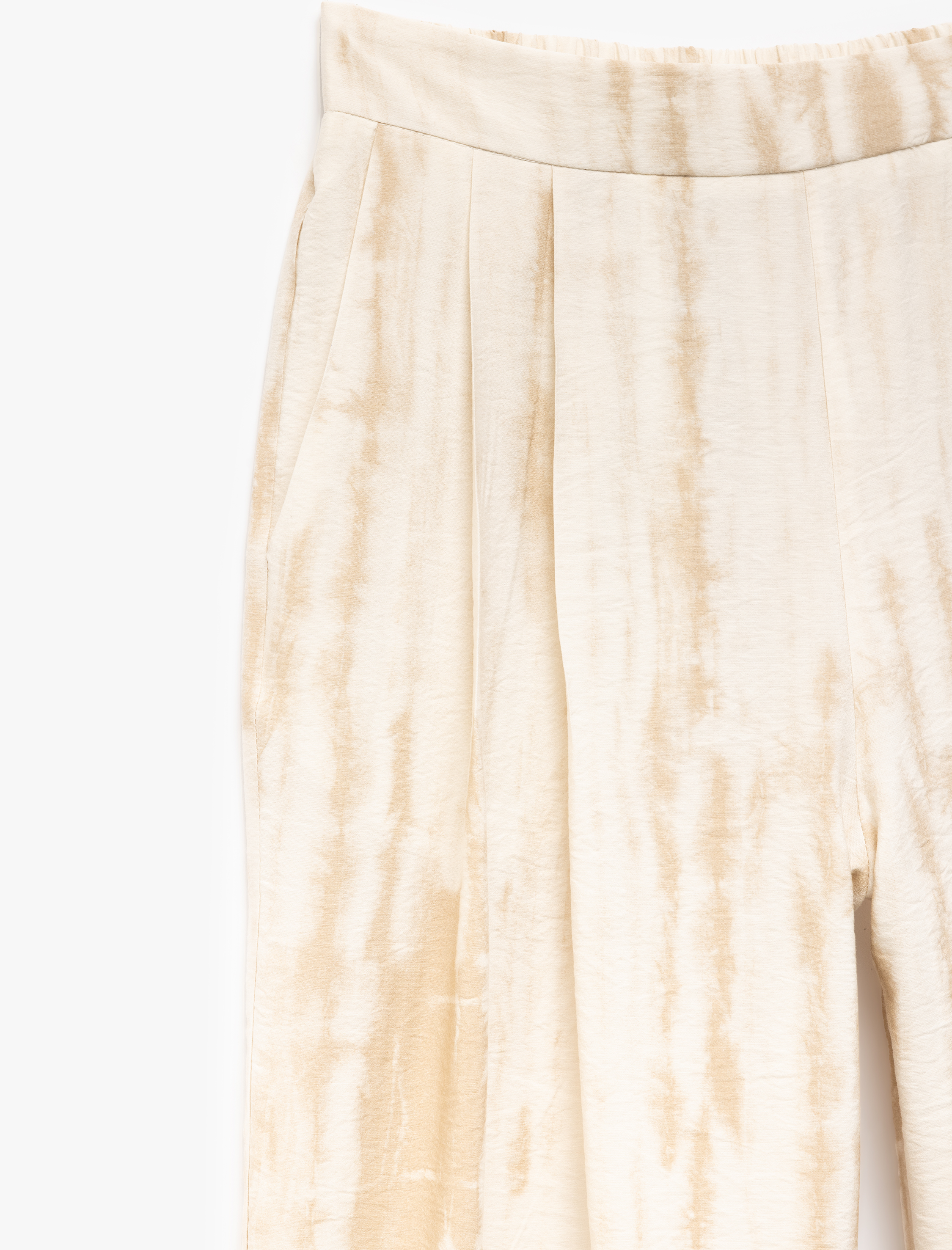   Viskon Karışımlı Batik Desenli Cepli Yüksek Bel Düz Bol Paça Pantolon