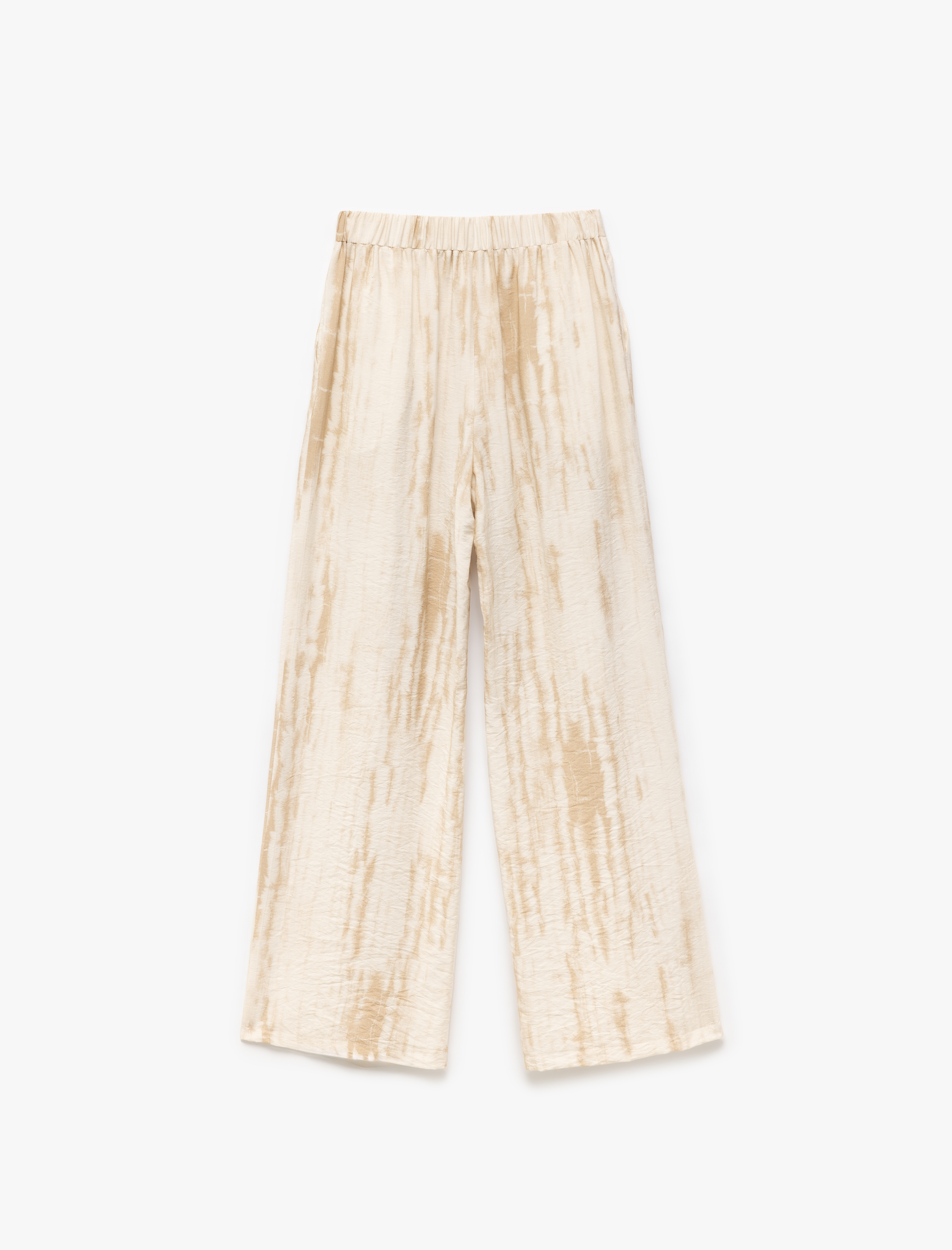   Viskon Karışımlı Batik Desenli Cepli Yüksek Bel Düz Bol Paça Pantolon