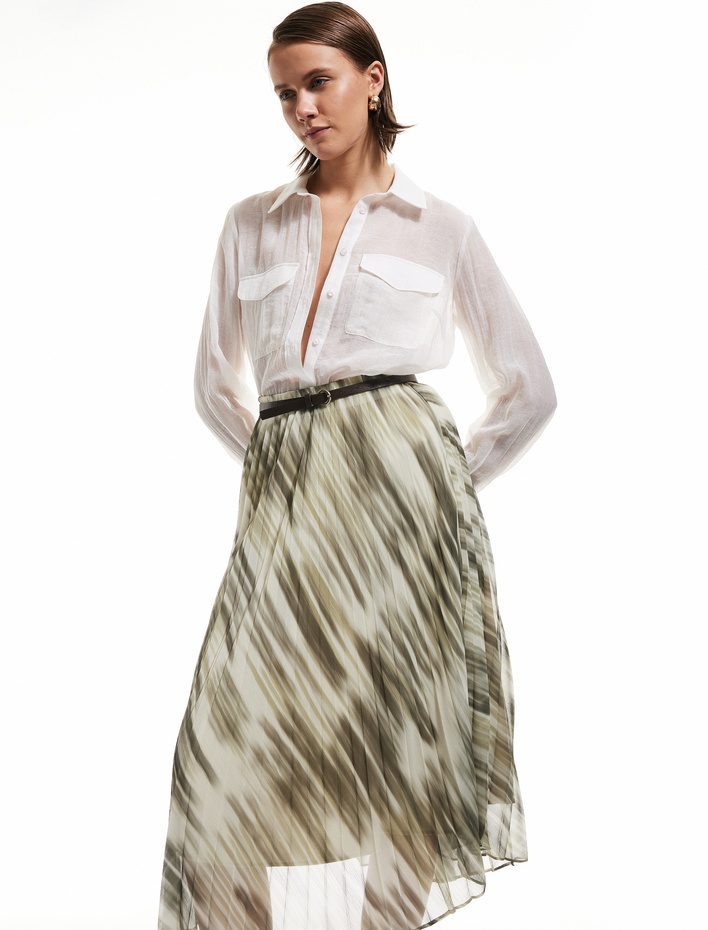  Standart Bel Desenli Midi Boy Kloş Pileli Şifon Etek