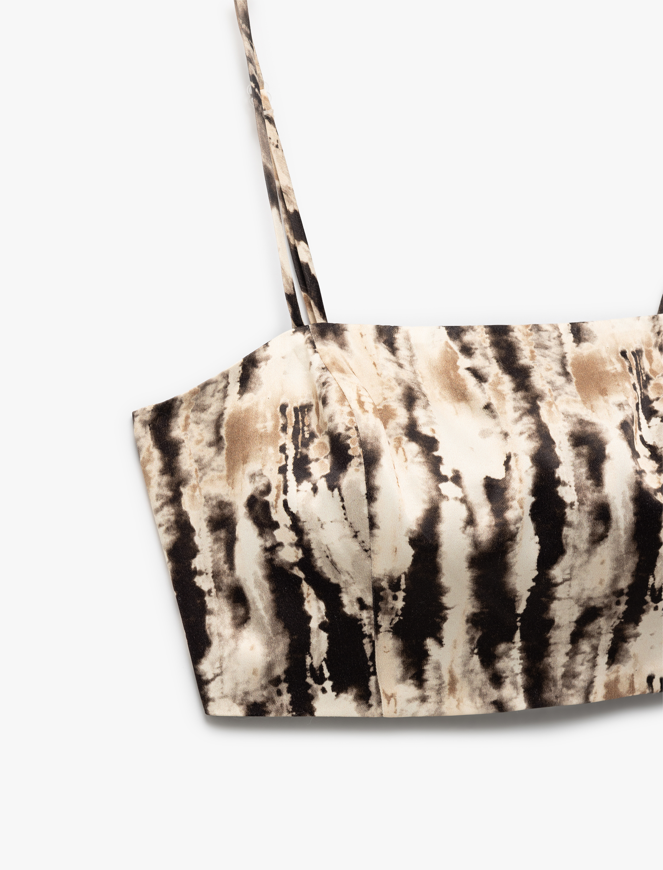   Batik Desenli Viskon İnce Askılı Crop Saten Büstiyer