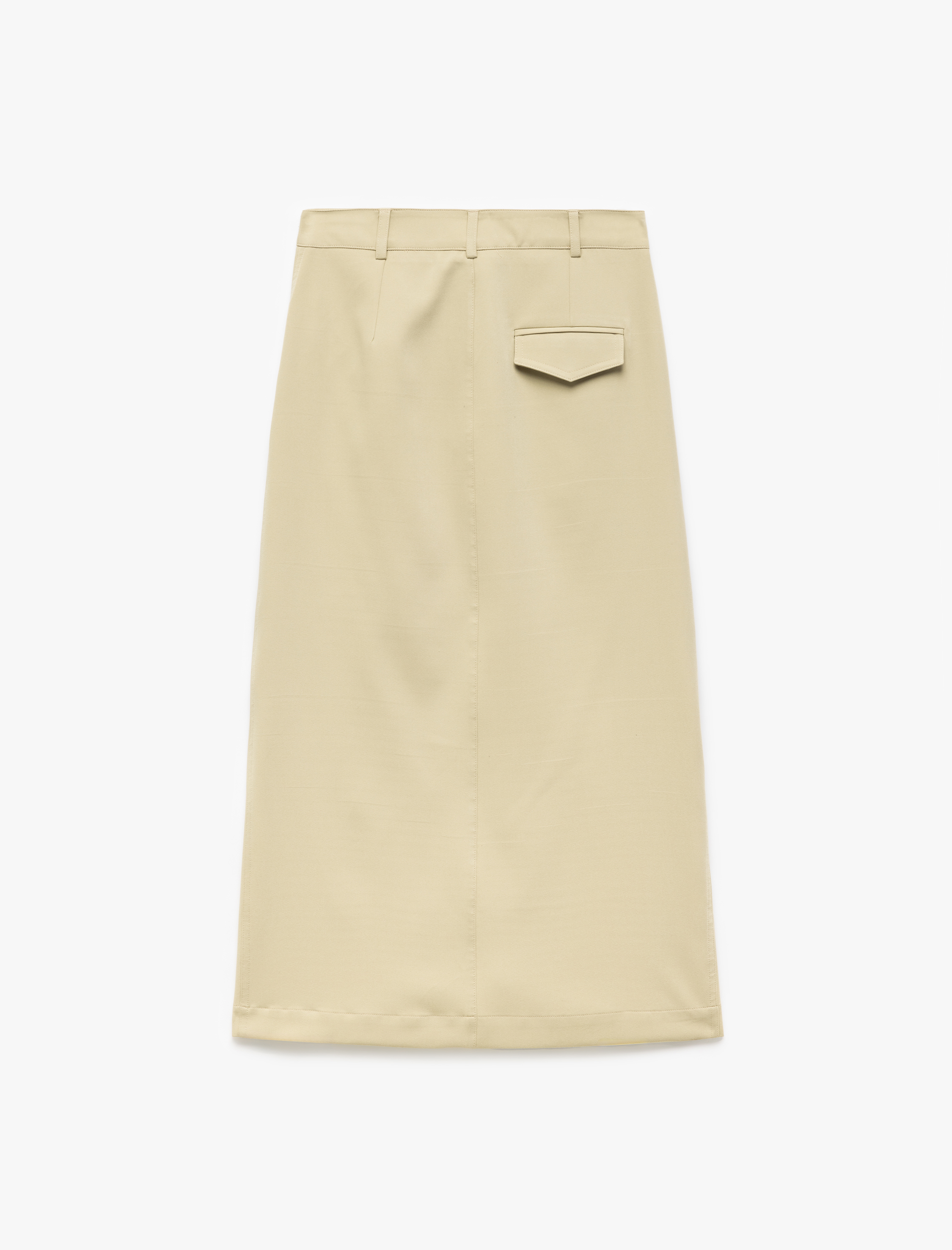   Pamuklu Önden Yırtmaç Detaylı Cepli Midi Kalem Etek