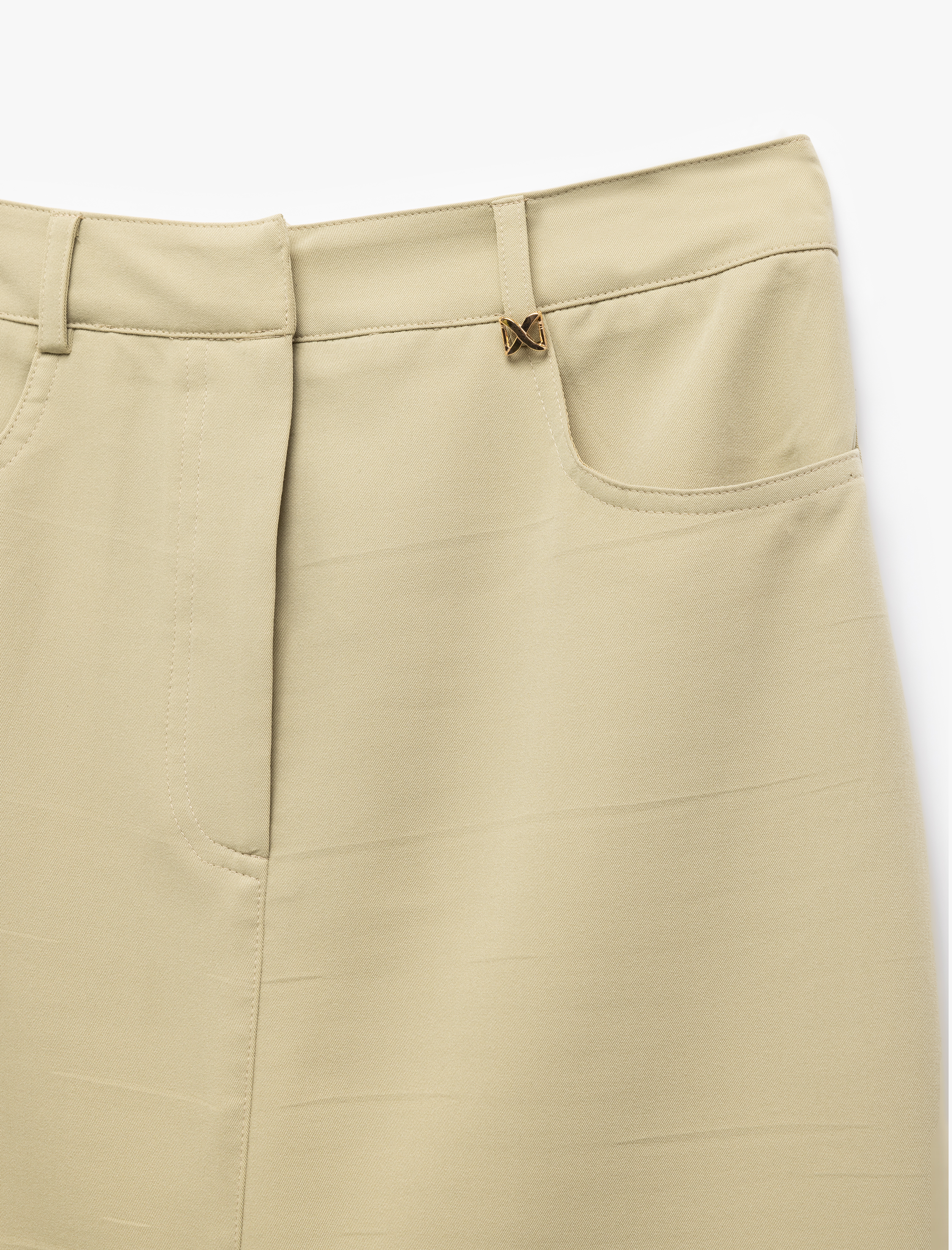   Pamuklu Önden Yırtmaç Detaylı Cepli Midi Kalem Etek