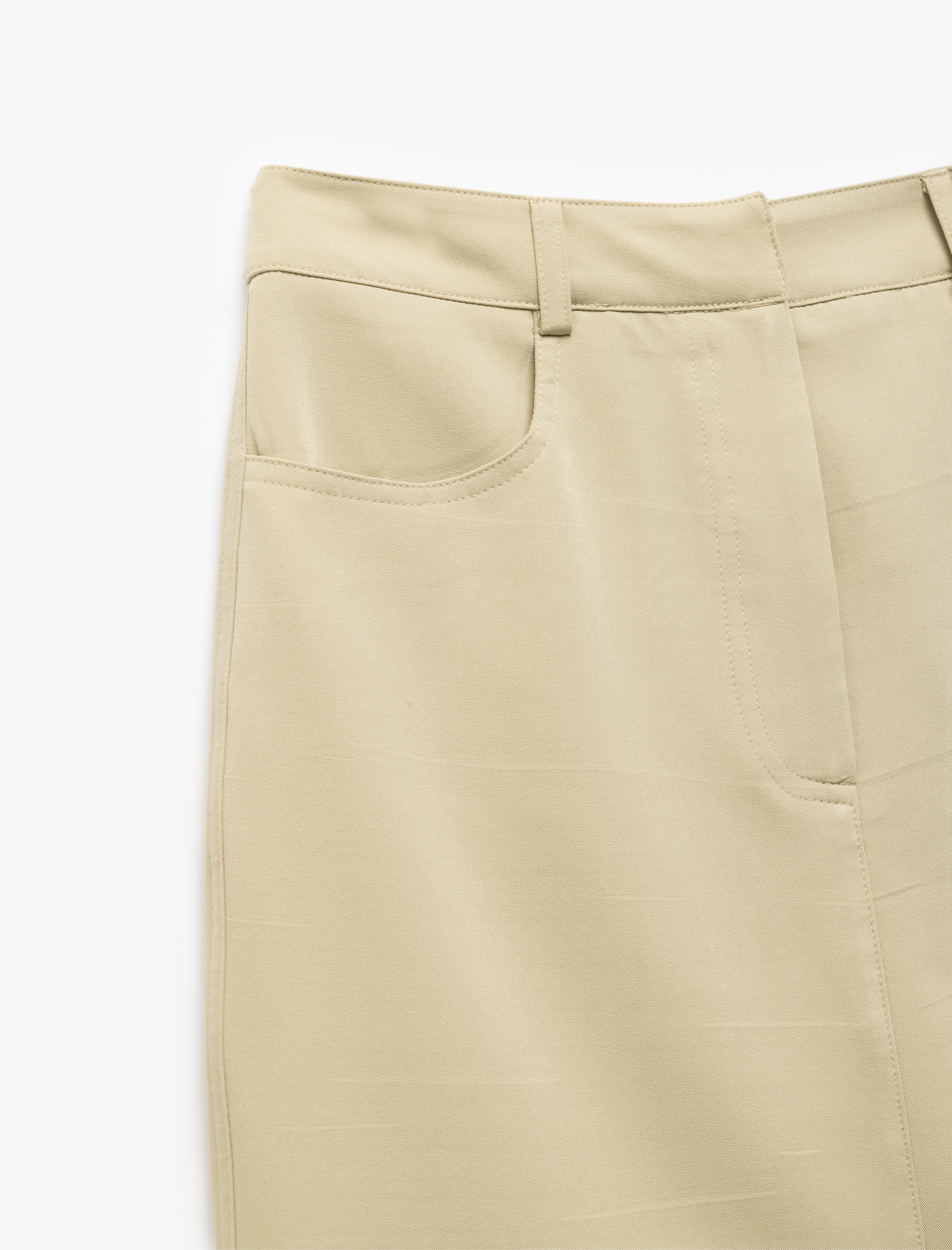   Pamuklu Önden Yırtmaç Detaylı Cepli Midi Kalem Etek