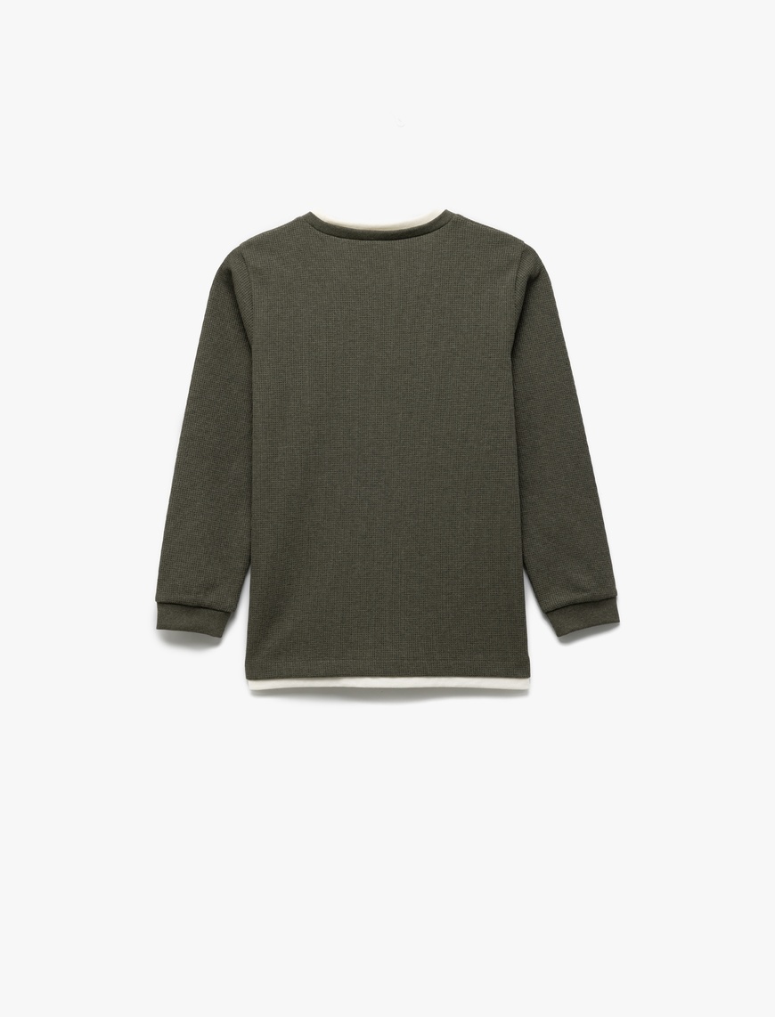  Erkek Çocuk Şardonlu Bisiklet Yaka Çizgili Uzun Kollu Sweatshirt