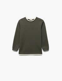 Şardonlu Bisiklet Yaka Çizgili Uzun Kollu Sweatshirt