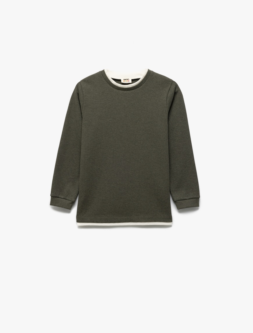  Erkek Çocuk Şardonlu Bisiklet Yaka Çizgili Uzun Kollu Sweatshirt