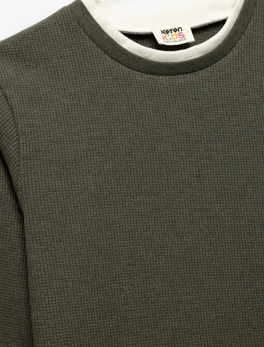  Erkek Çocuk Şardonlu Bisiklet Yaka Çizgili Uzun Kollu Sweatshirt
