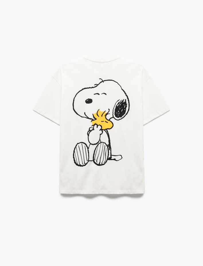  Snoopy Lisanslı Pamuklu Bisiklet Yaka Arkası Baskılı Oversize Tişört
