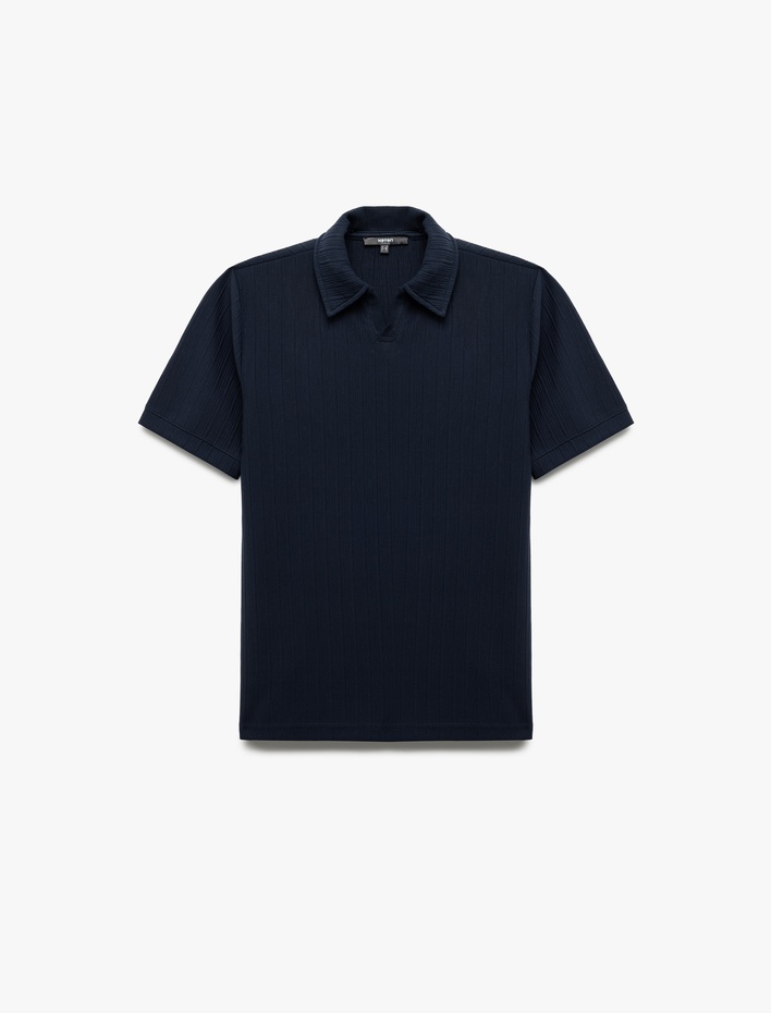  Dokulu Regular Fit Basic Kısa Kollu Polo Yaka Tişört