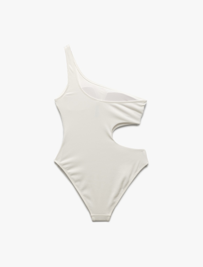  Dokulu Cutout Detaylı Tek Omuz Mayokini