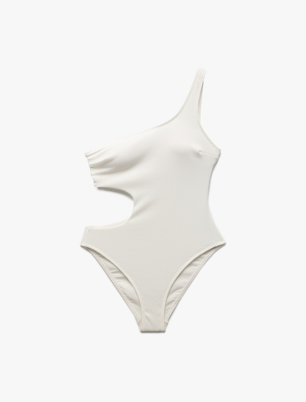 Dokulu Cutout Detaylı Tek Omuz Mayokini_0
