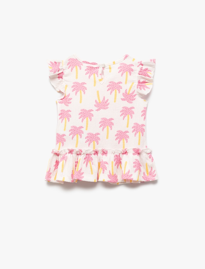 Kız Bebek Fırfır Detaylı Kolsuz Bisiklet Yaka Baskılı Atlet