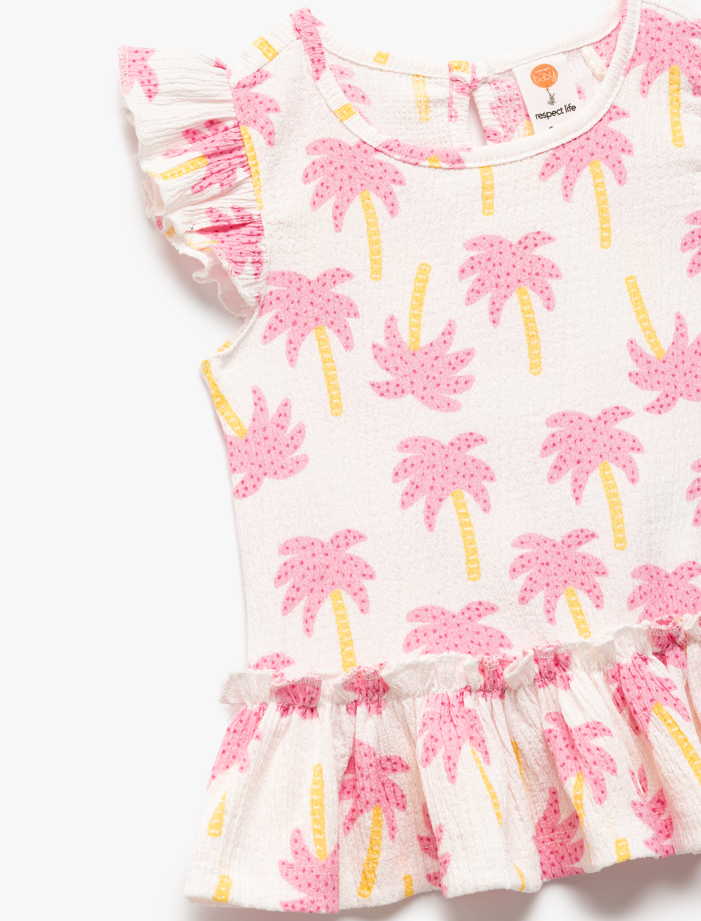  Kız Bebek Fırfır Detaylı Kolsuz Bisiklet Yaka Baskılı Atlet