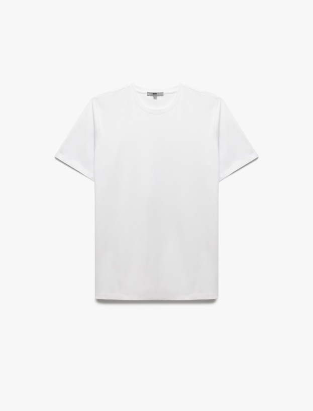 Pamuklu Kısa Kollu Slim Fit Bisiklet Yaka Erkek Basic Tişört_0