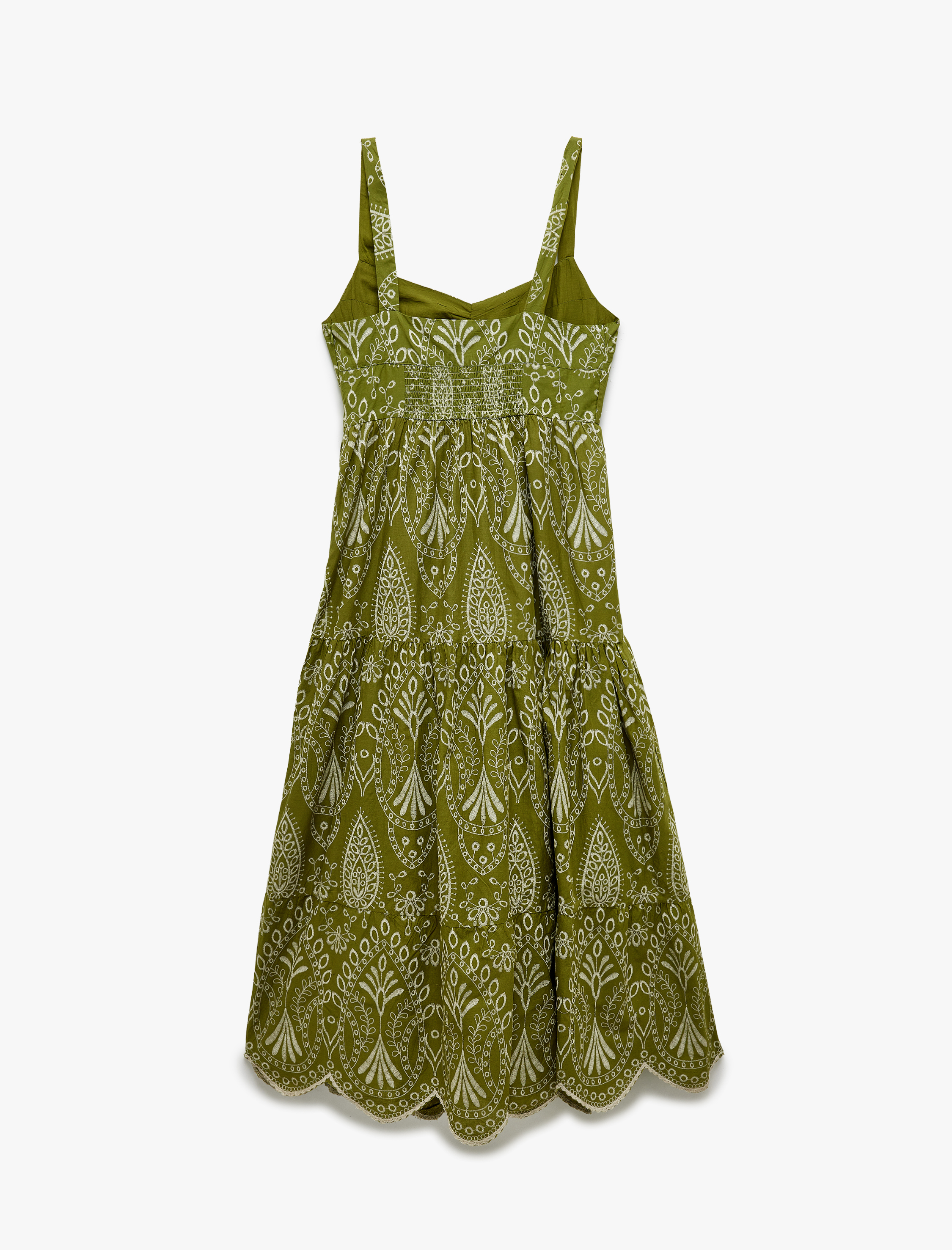   Kolsuz Pamuklu Volanlı Kalp Yaka Gipeli Etnik Uzun Elbise