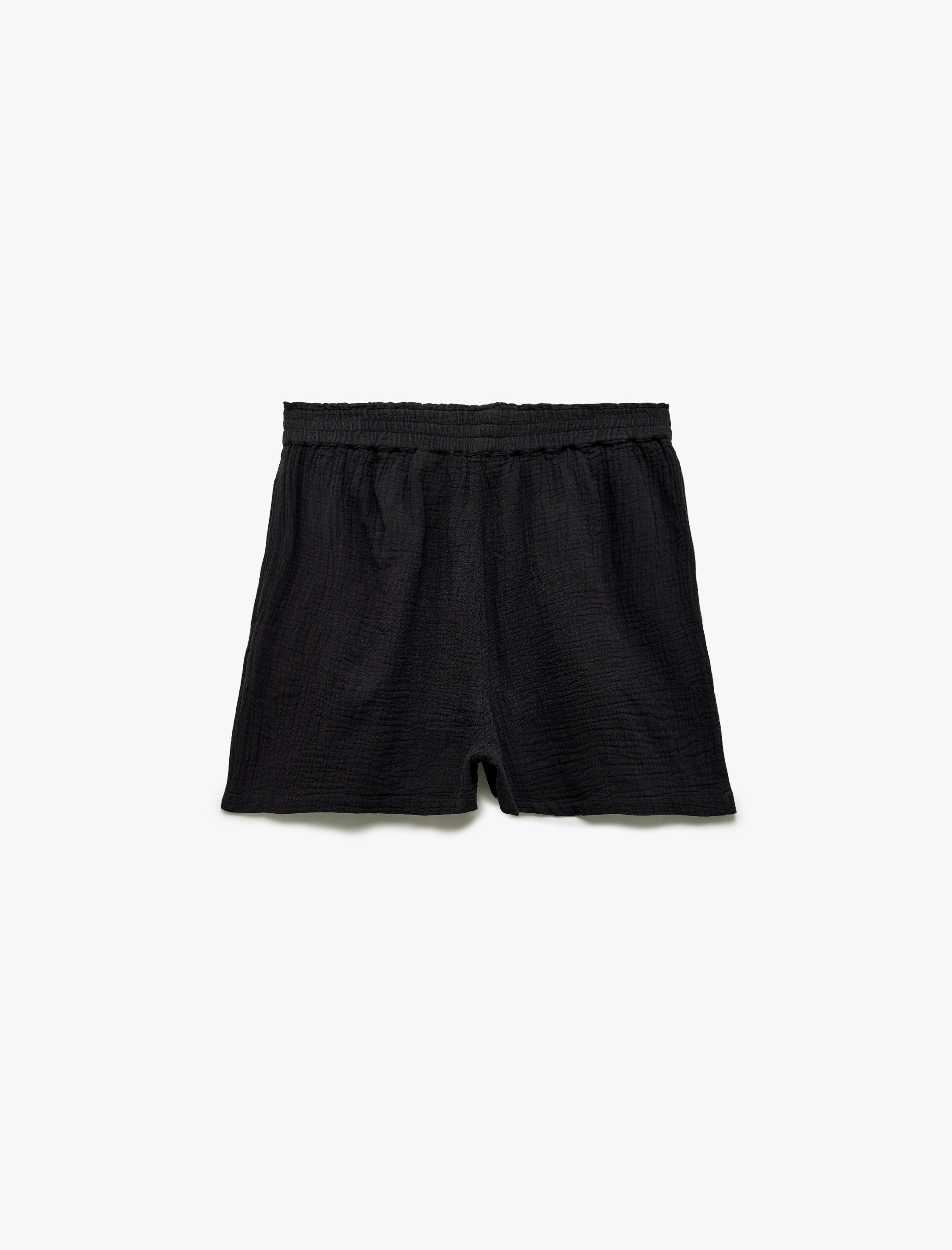   Lastikli Yüksek Bel Cepli Pamuklu Mini Müslin Şort