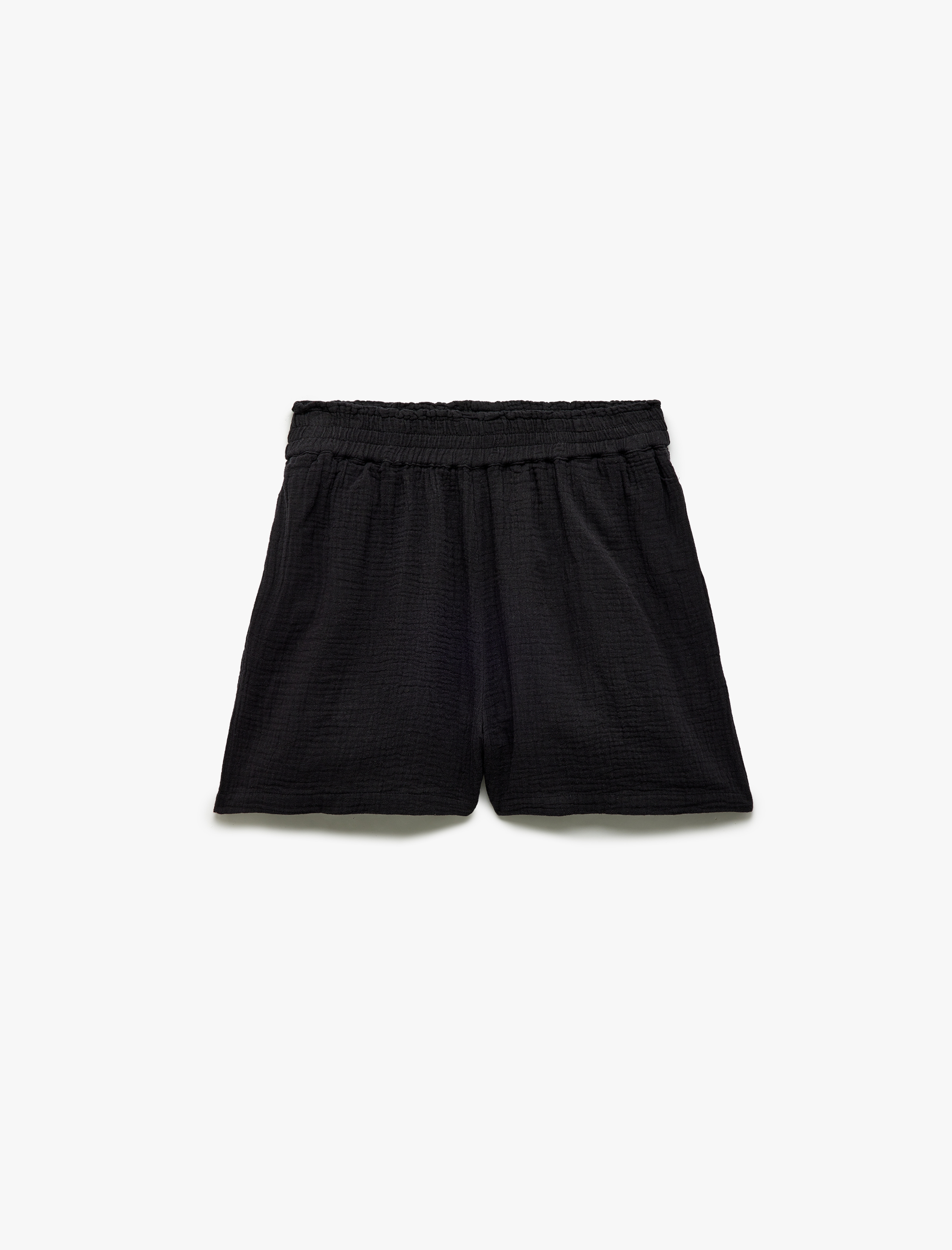   Lastikli Yüksek Bel Cepli Pamuklu Mini Müslin Şort