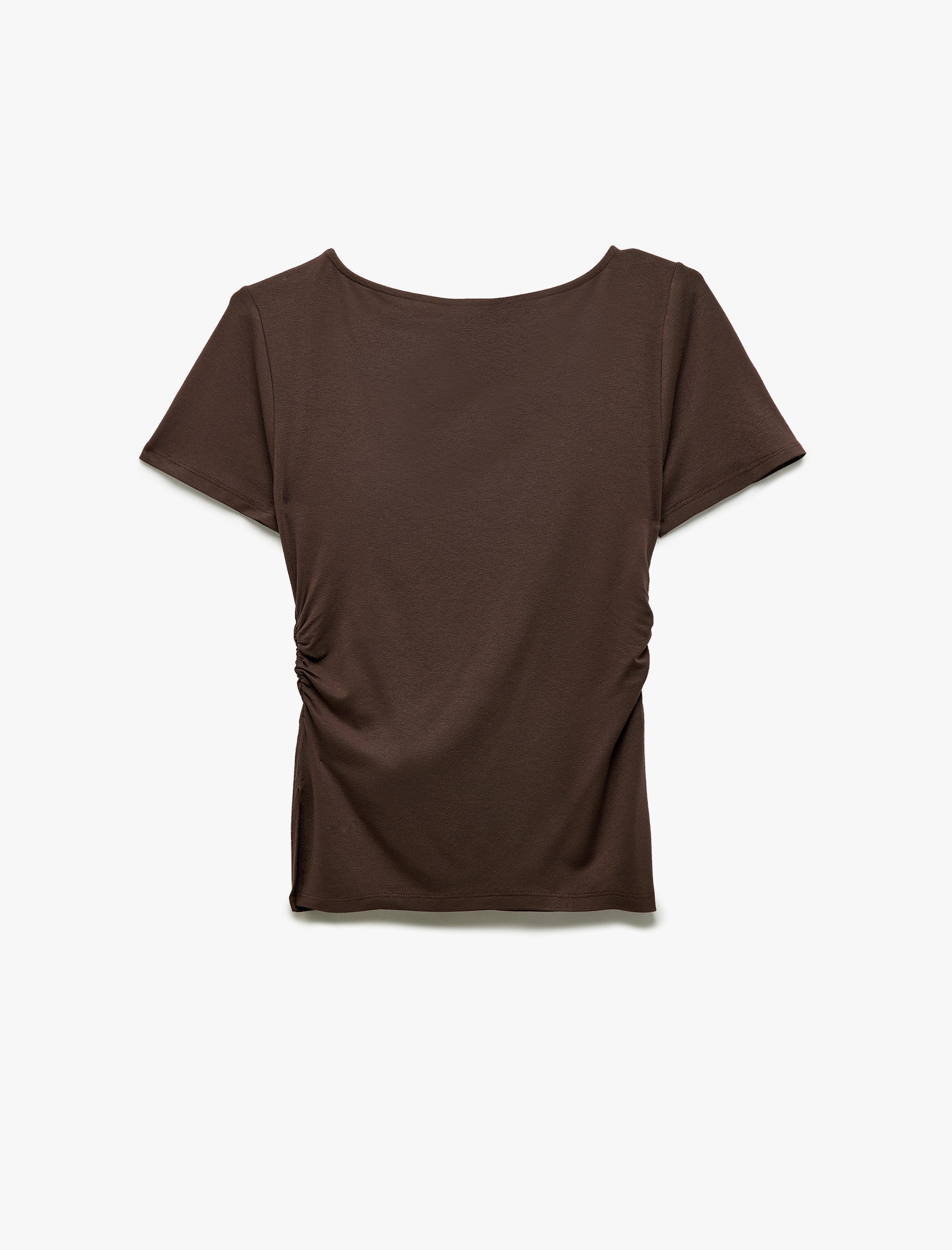   Drape Detaylı Slim Fit Kısa Kollu Yuvarlak Yaka Viskon Tişört