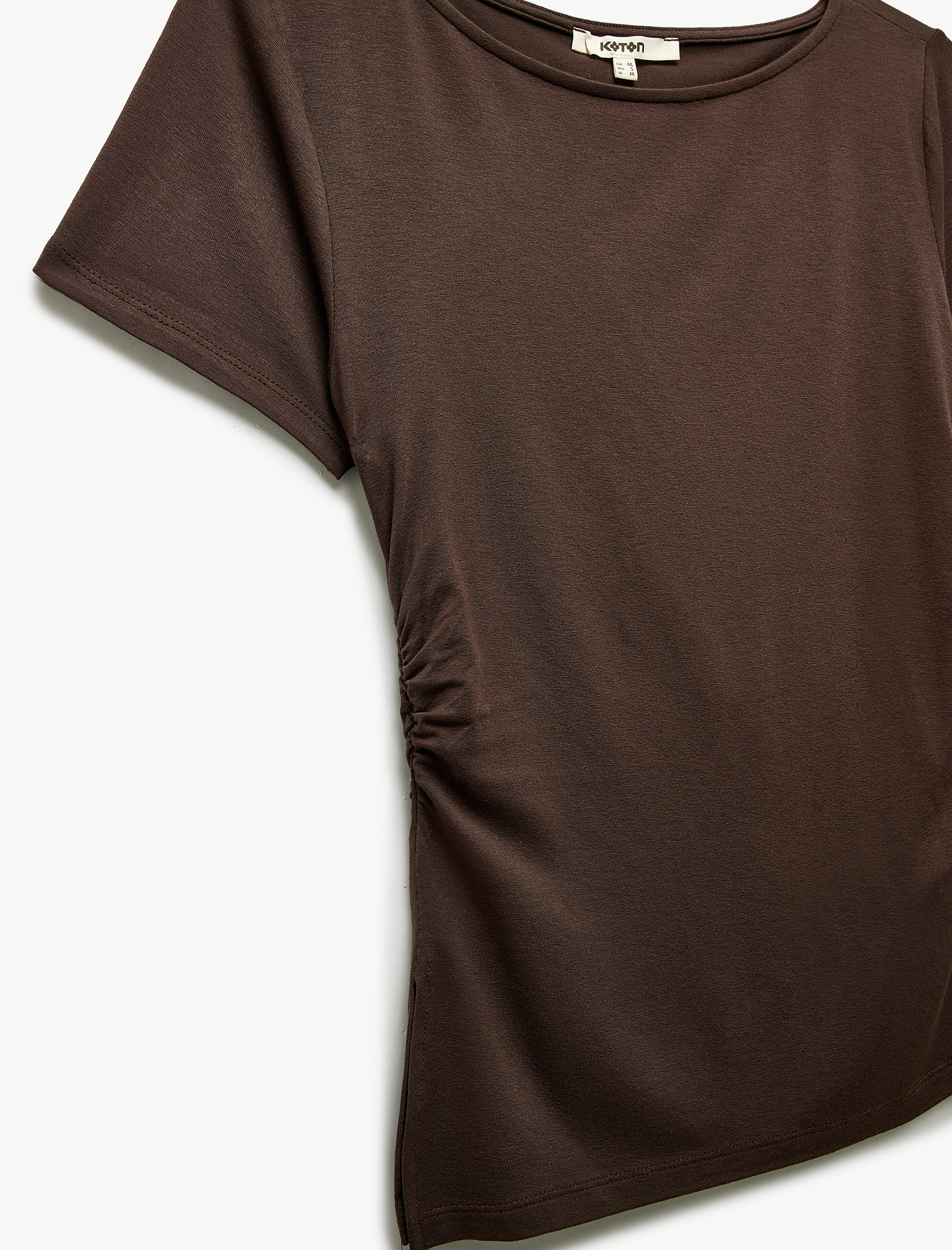   Drape Detaylı Slim Fit Kısa Kollu Yuvarlak Yaka Viskon Tişört