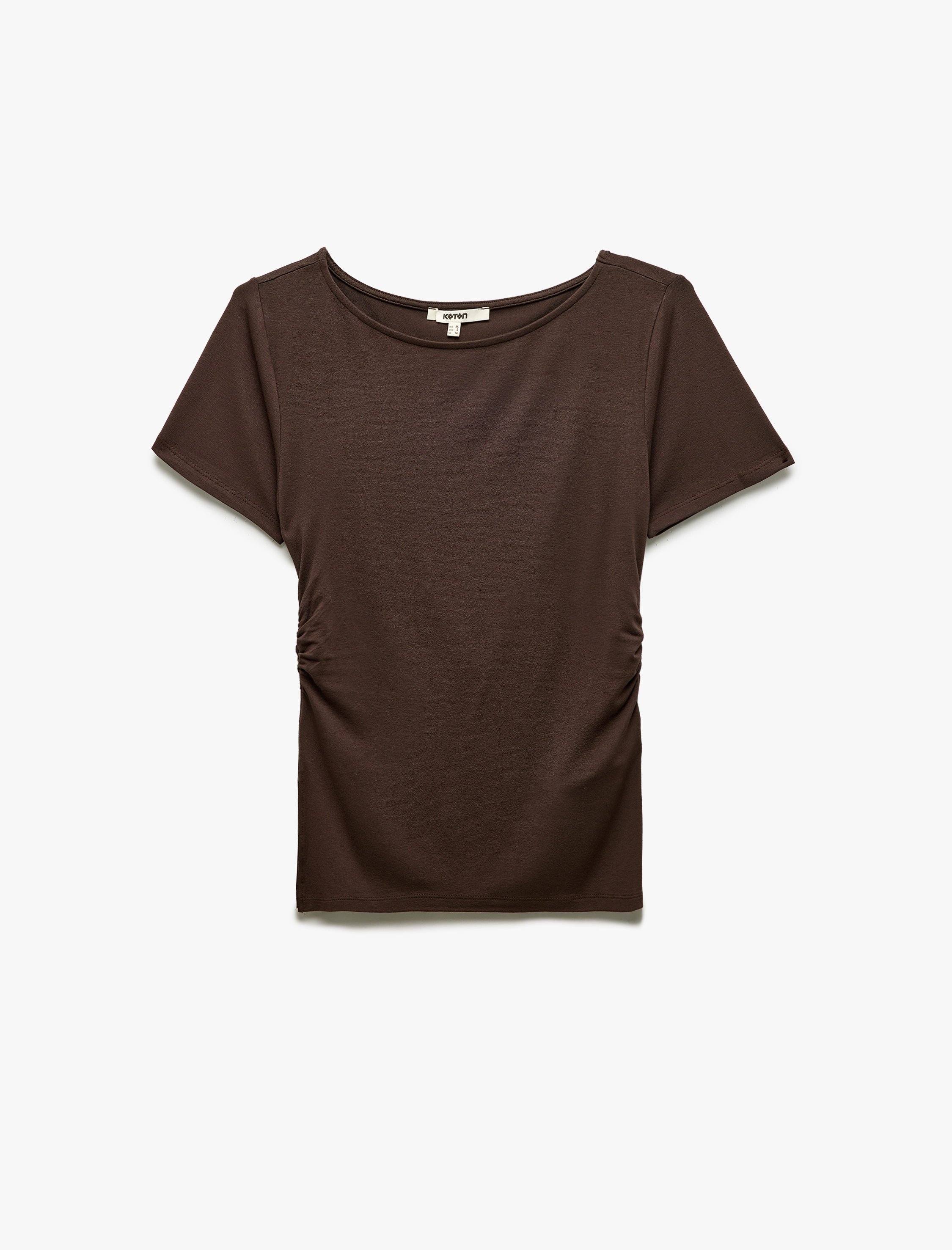   Drape Detaylı Slim Fit Kısa Kollu Yuvarlak Yaka Viskon Tişört