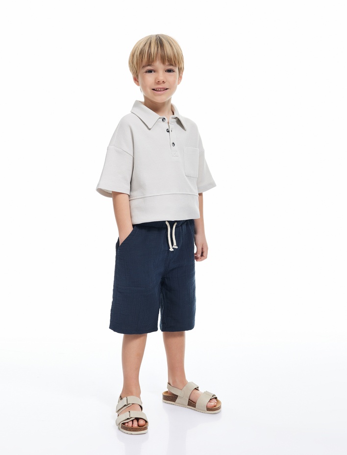 Erkek Çocuk Basic Şort Dokulu Beli Bağlamalı Cepli Pamuklu