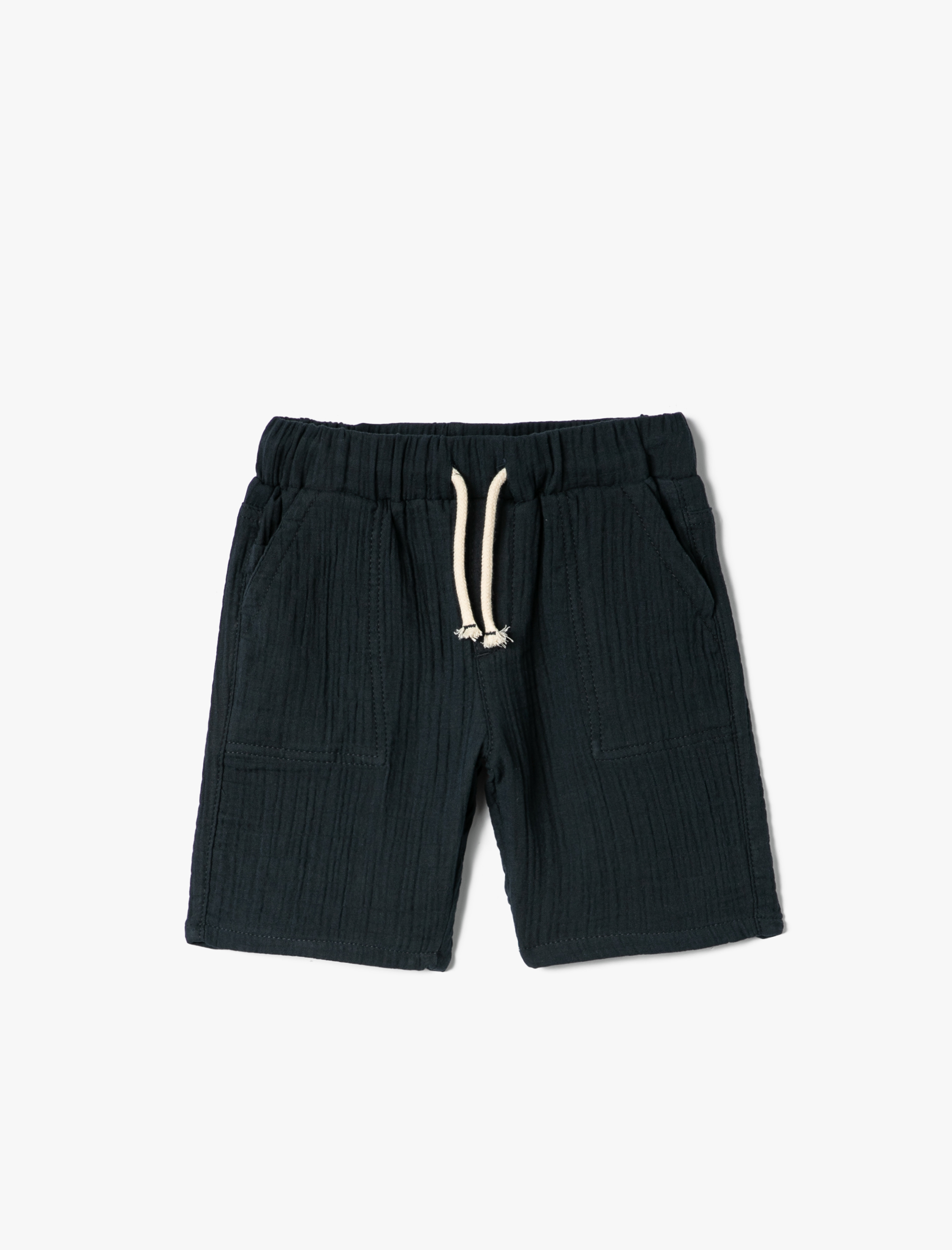  Erkek Çocuk Basic Şort Dokulu Beli Bağlamalı Cepli Pamuklu