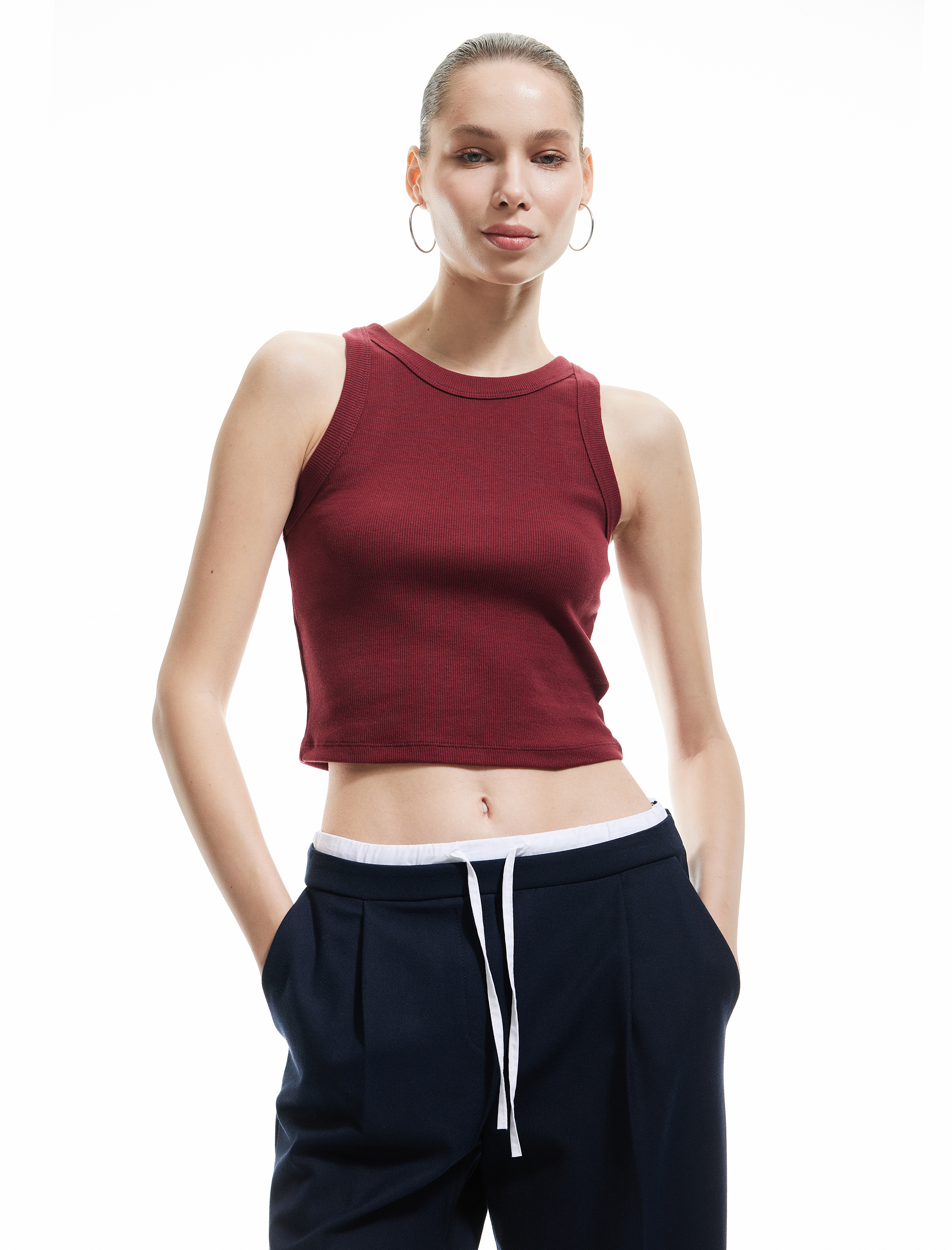 Koton Kadın Halter Yaka Fitilli Slim Fit Crop Kadın Atlet -1