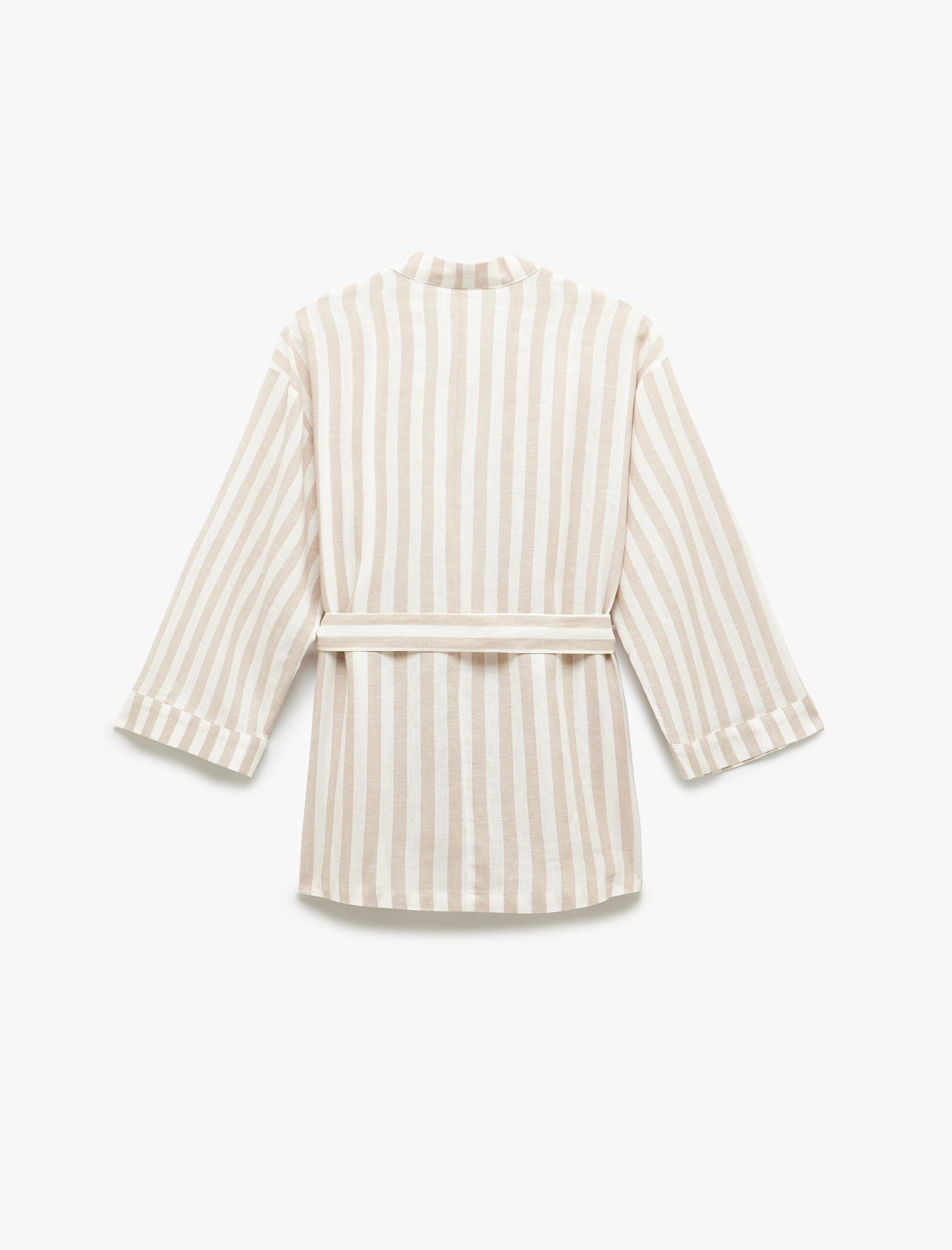   Beli Kuşak Detaylı Kruvaze Viskon Keten Kimono Ceket