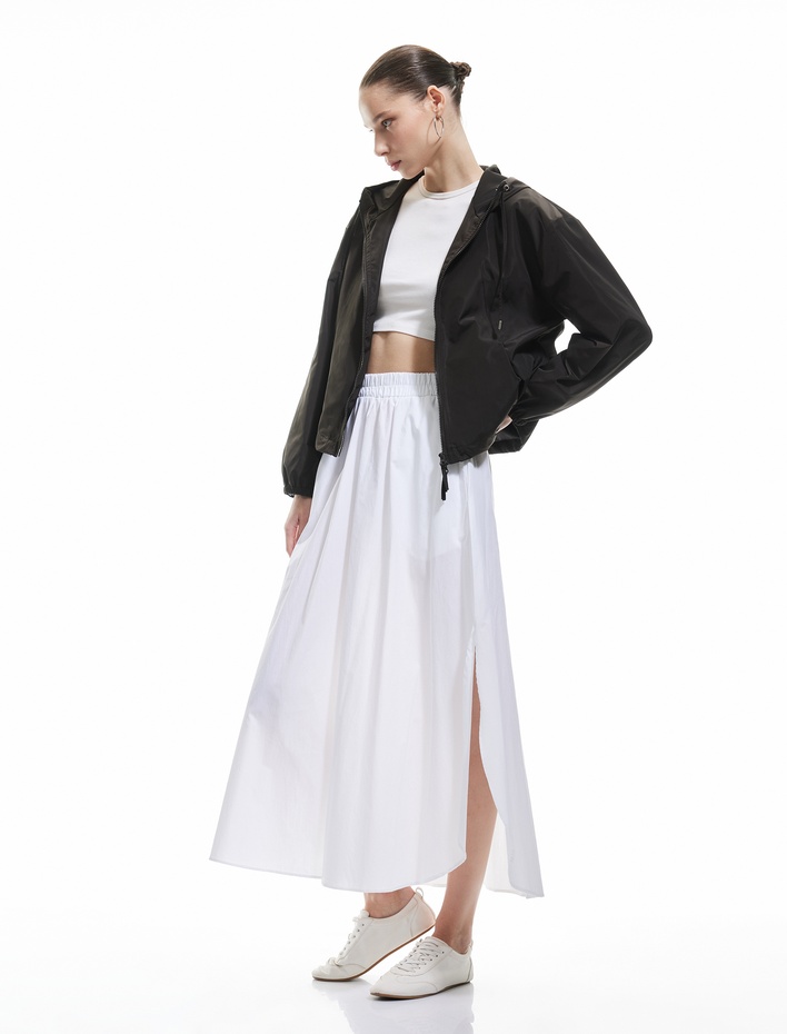  Kapüşonlu Uzun Kollu Şardonlu Fermuarlı Ceket