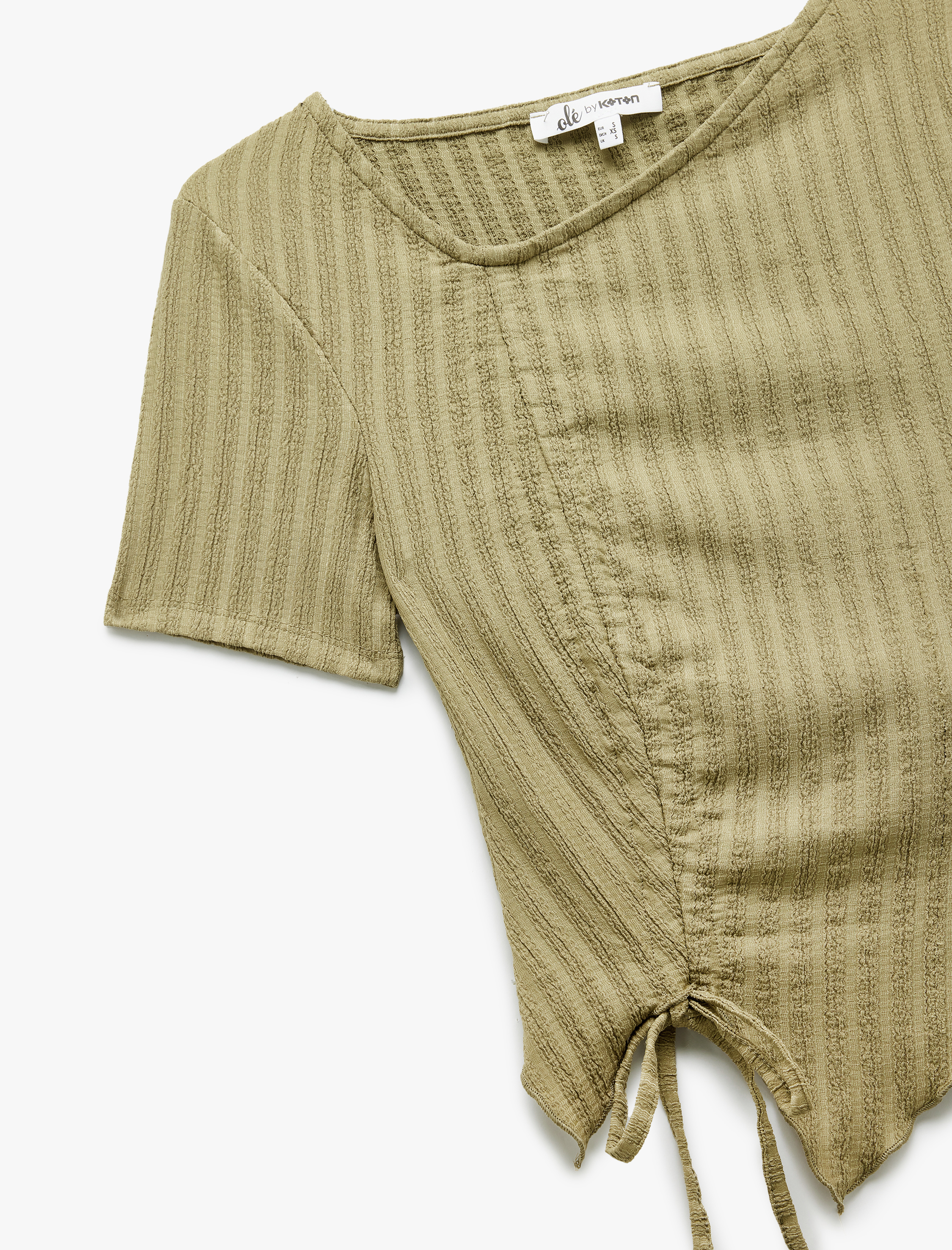   Bisiklet Yaka Kısa Kollu Büzgülü Dokulu Bluz Bürümcük