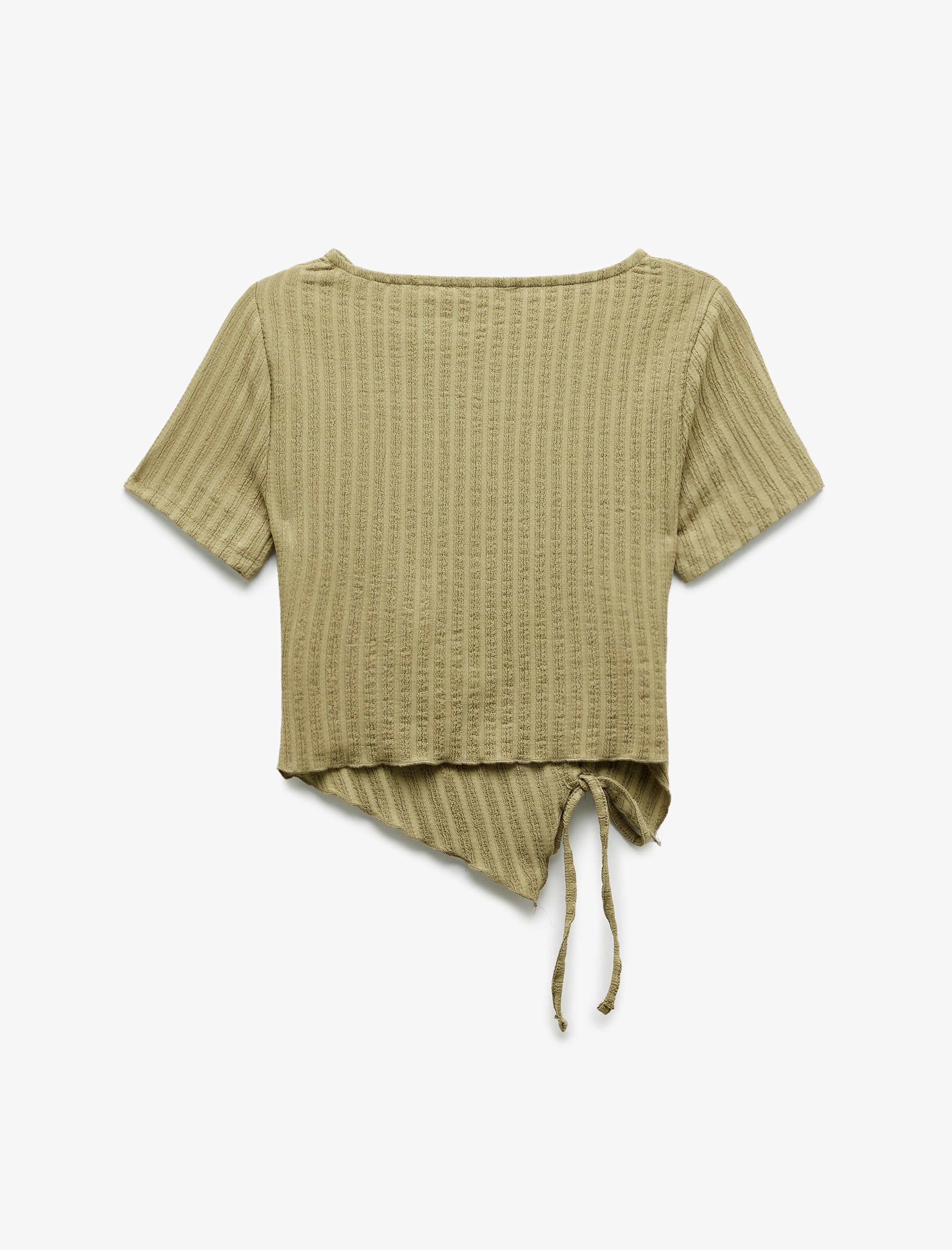   Bisiklet Yaka Kısa Kollu Büzgülü Dokulu Bluz Bürümcük