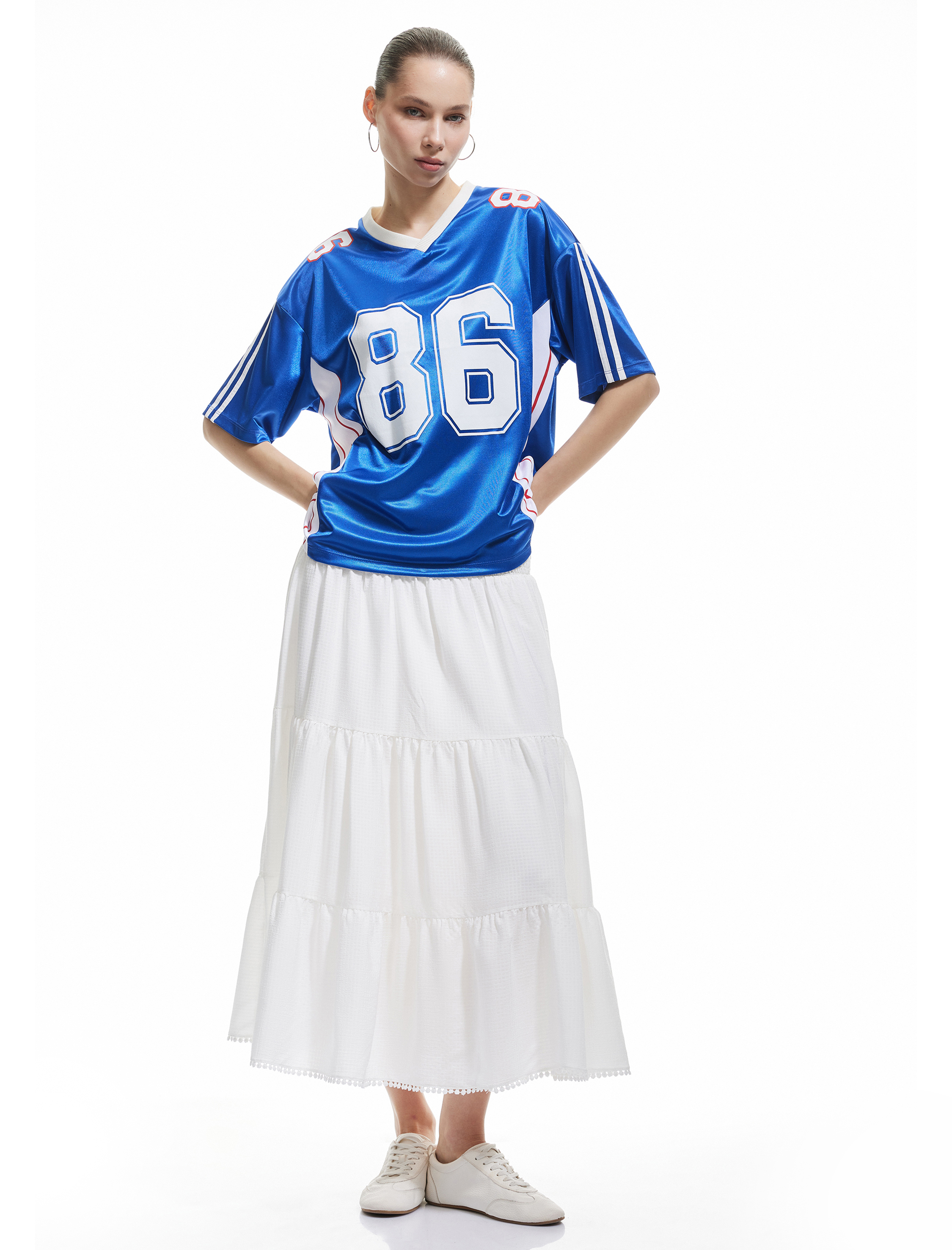   Katlı Volanlı Gipeli A Kesim Pamuklu Uzun Etek