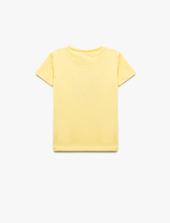 Kız Bebek Bisiklet Yaka Pamuklu Pullu İşlemeli Kısa Kollu Tişört