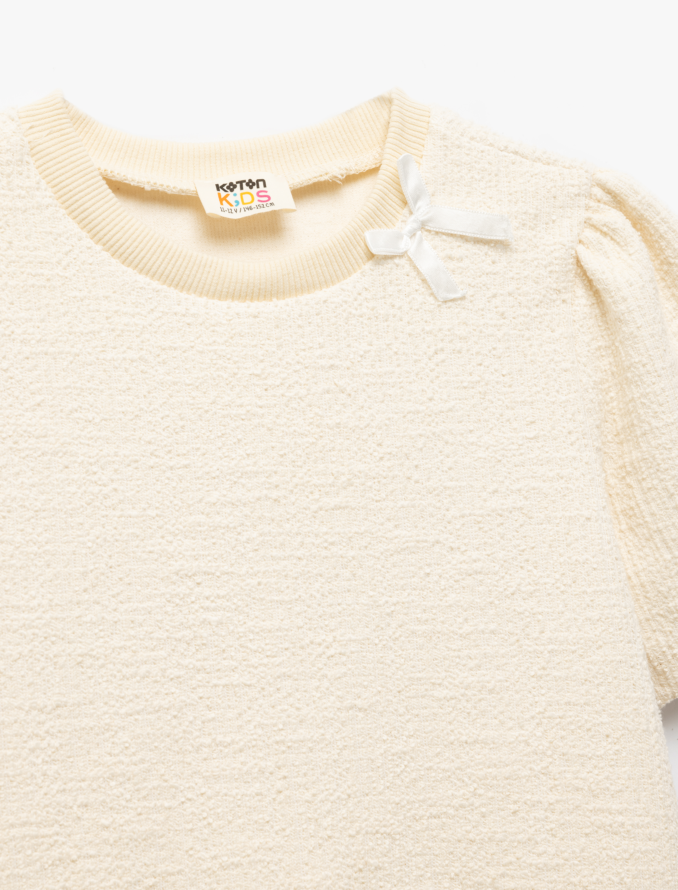  Kız Çocuk Fiyonk Detaylı Bisiklet Yaka Kısa Kollu Tüvit Bluz