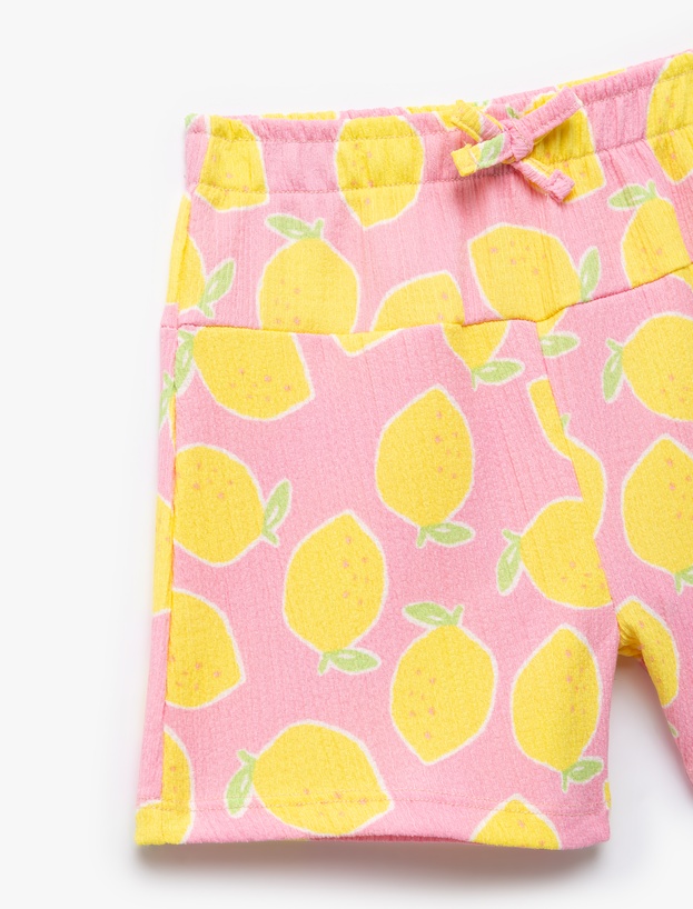 Beli Lastikli Bağcık Detaylı Limon Baskılı Şort_2