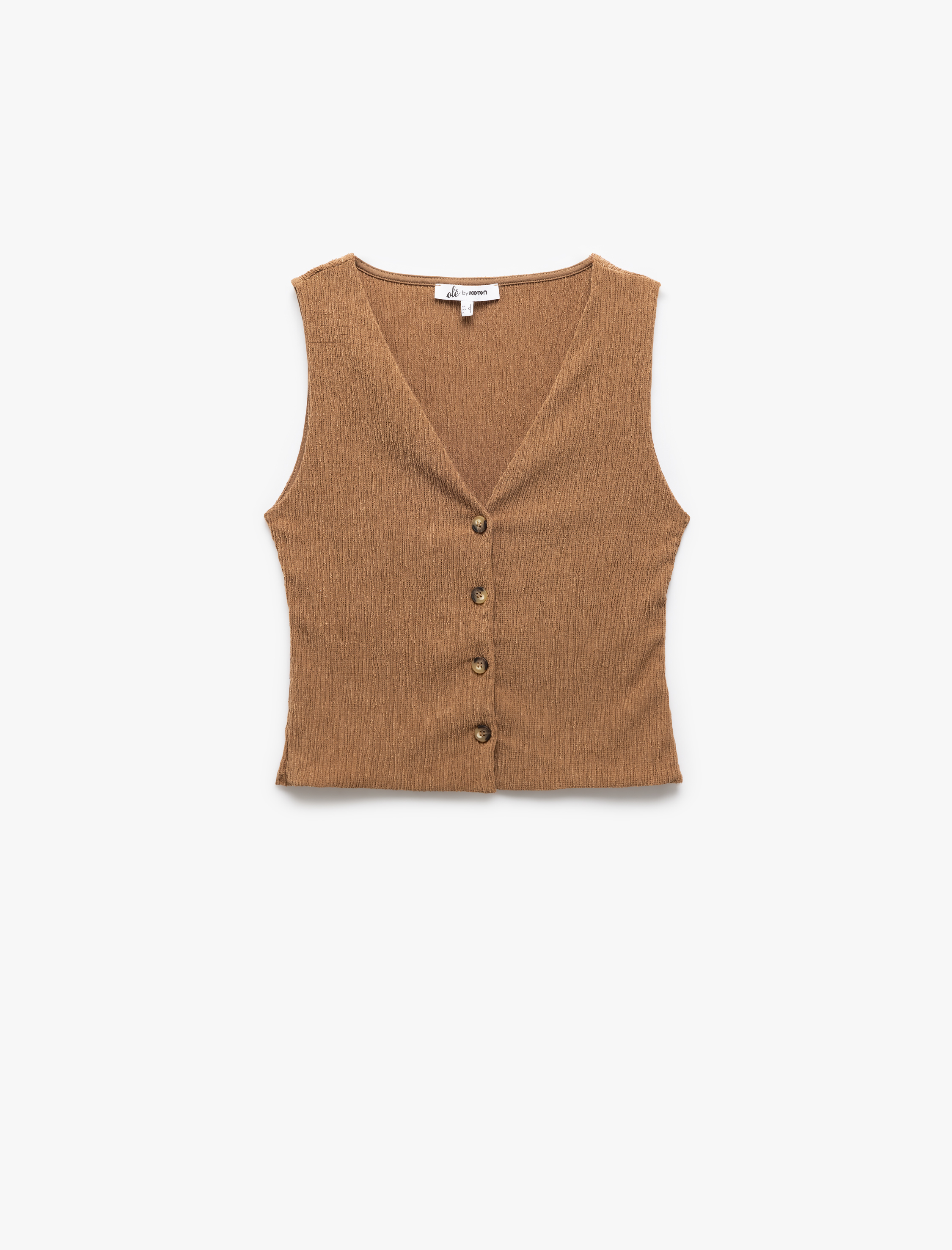   Bürümcük Dar Kalıp Düğmeli V Yaka Kolsuz Üst Bürümcük