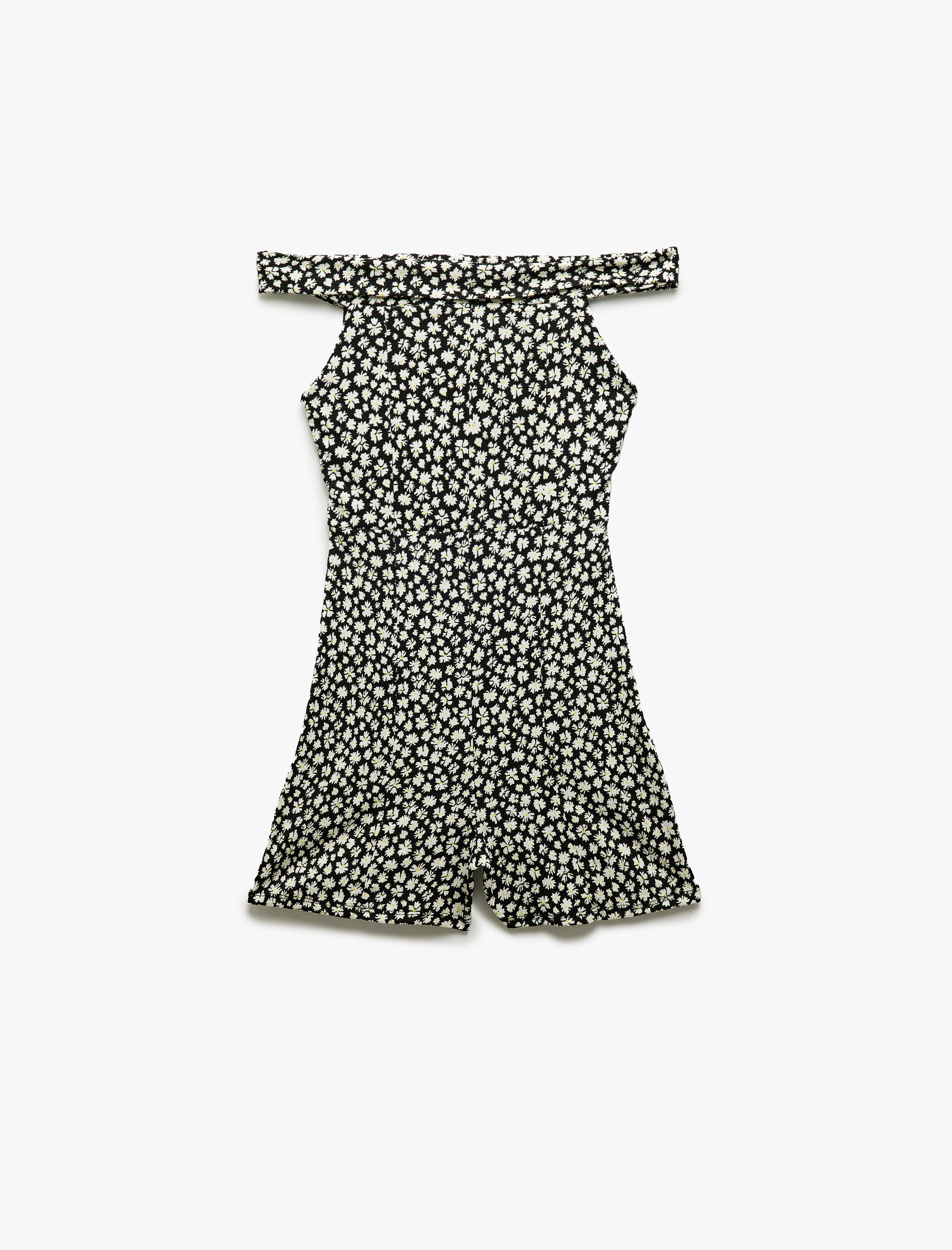   Omzu Açık Kolsuz Çiçekli Dar Kesim Bürümcük Mini Salopet Tulum Bürümcük