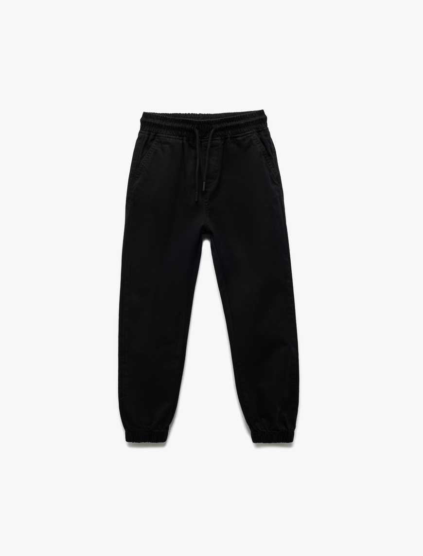  Erkek Çocuk Beli Bağcıklı Cep Detaylı Pamuklu Gabardin Jogger Pantolon