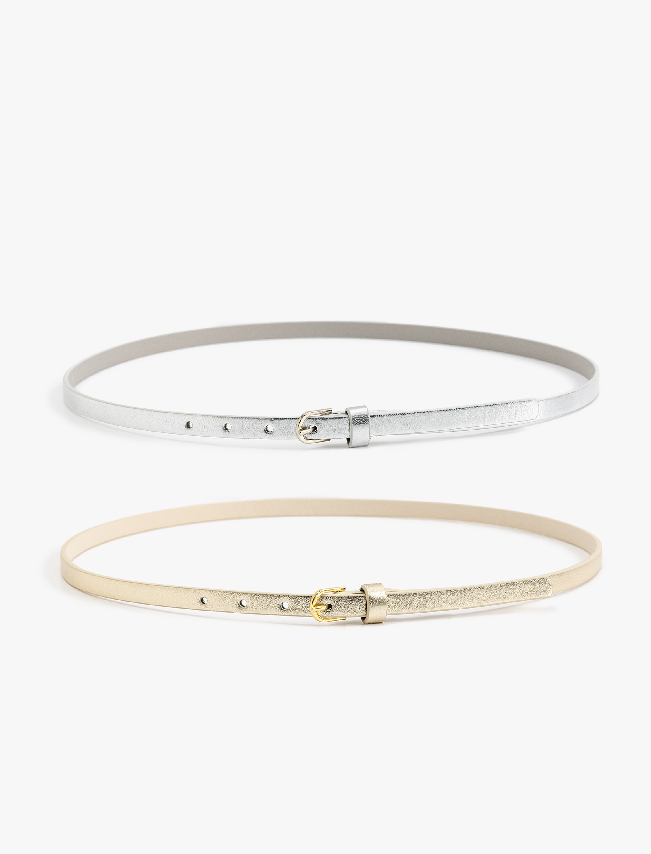  Kadın Tokalı Metalik Çok Renkli 2'li İnce Kemer Seti