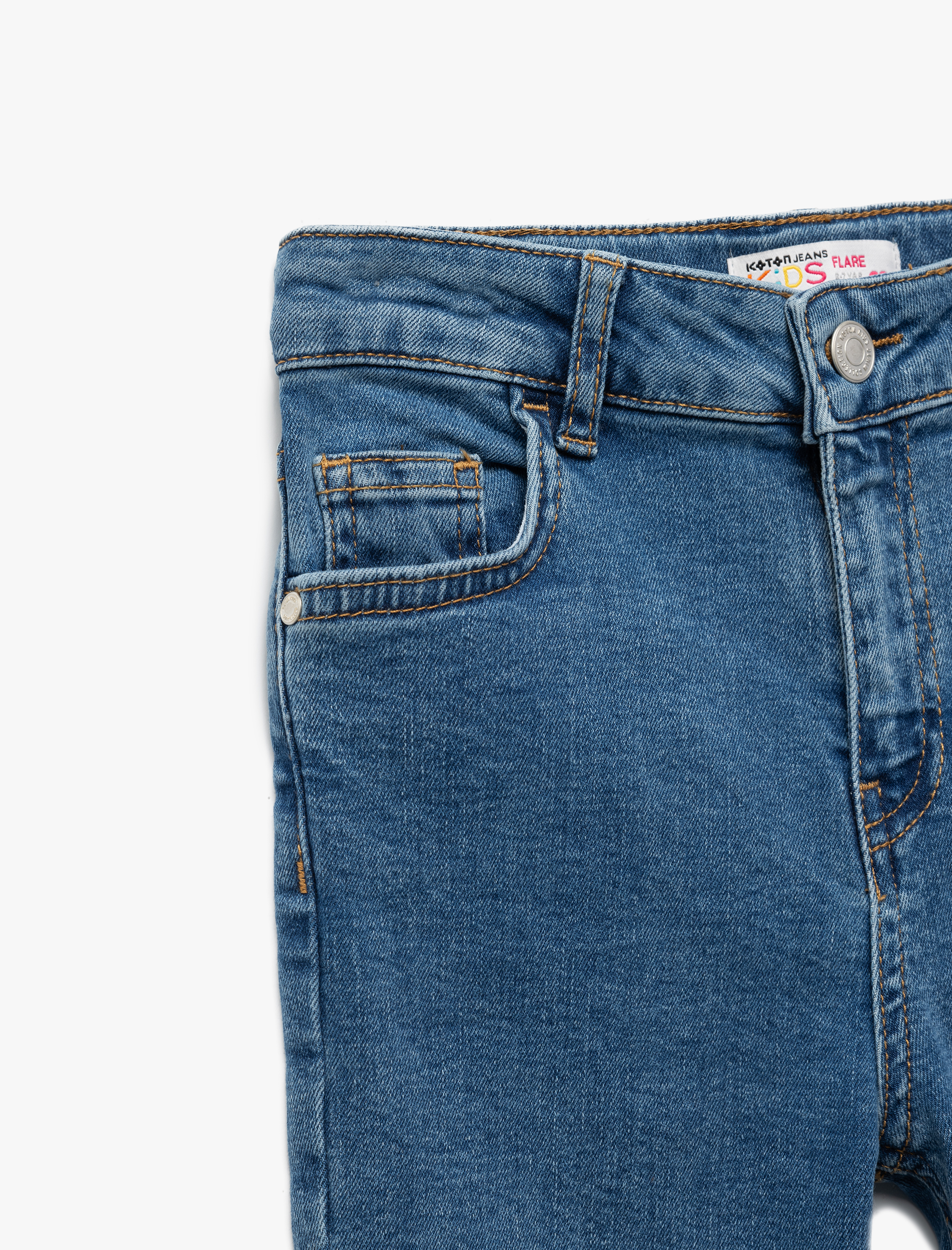  Kız Çocuk Bol Kalıp Pamuklu Yırtmaç Detaylı İspanyol Paça Jean Pantolon