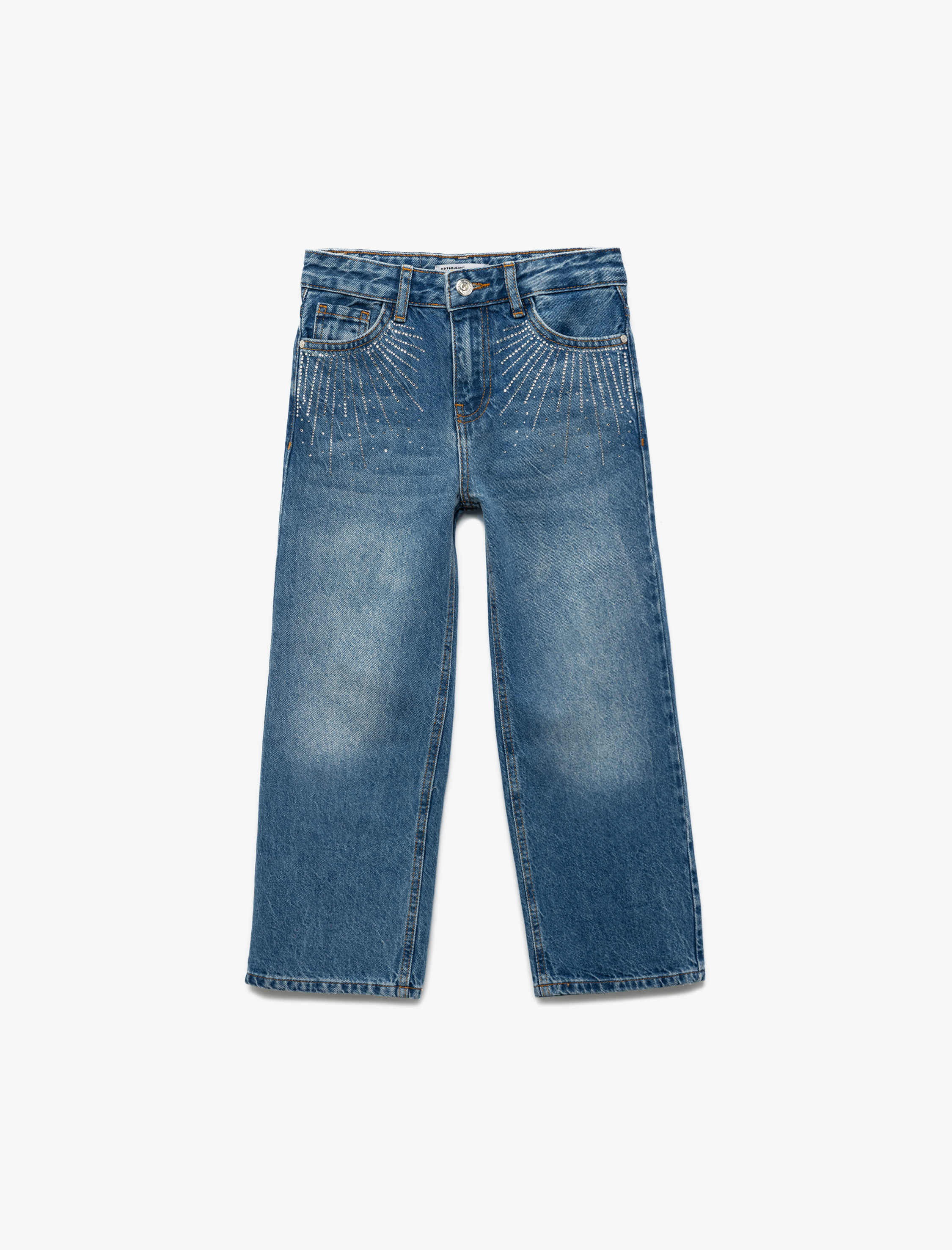 Koton Pamuklu Taşlı Geniş Paça Jean Pantolon -1