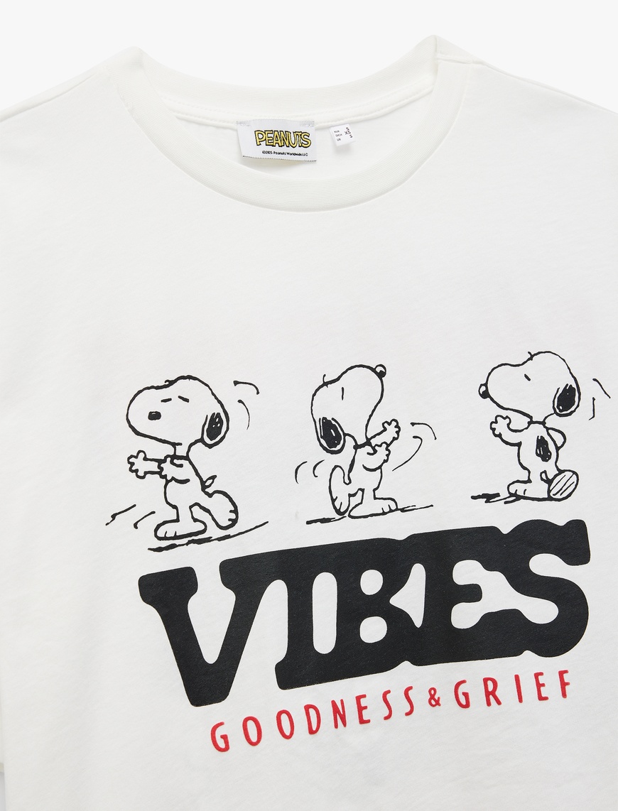   Snoopy Lisanslı Bisiklet Yaka Kısa Kollu Arkası Baskılı Oversize Tişört