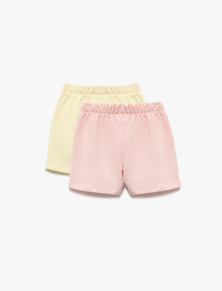 Kız Çocuk Pamuklu Beli Lastikli Basic Bermuda Çok Renkli 2'li Şort Seti