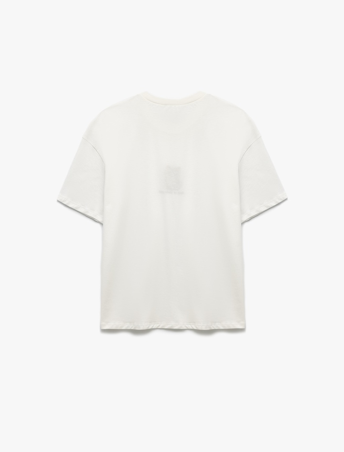  Kedi Nakışlı Bisiklet Yaka Kısa Kollu Pamuklu Oversize Tişört