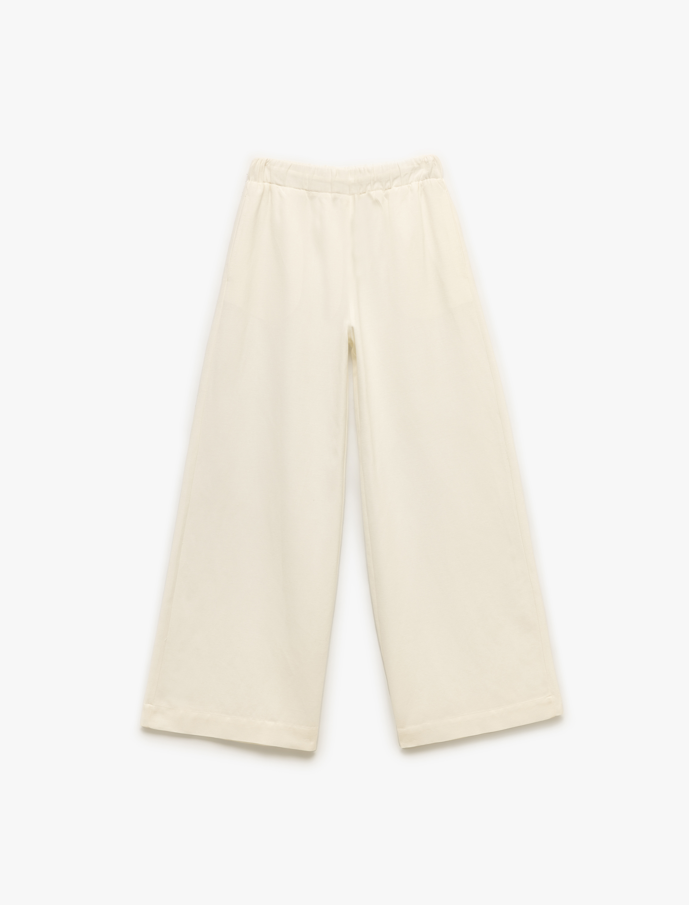 Beli Bağcıklı Cepli Palazzo Viskon Keten Karışımlı Pantolon