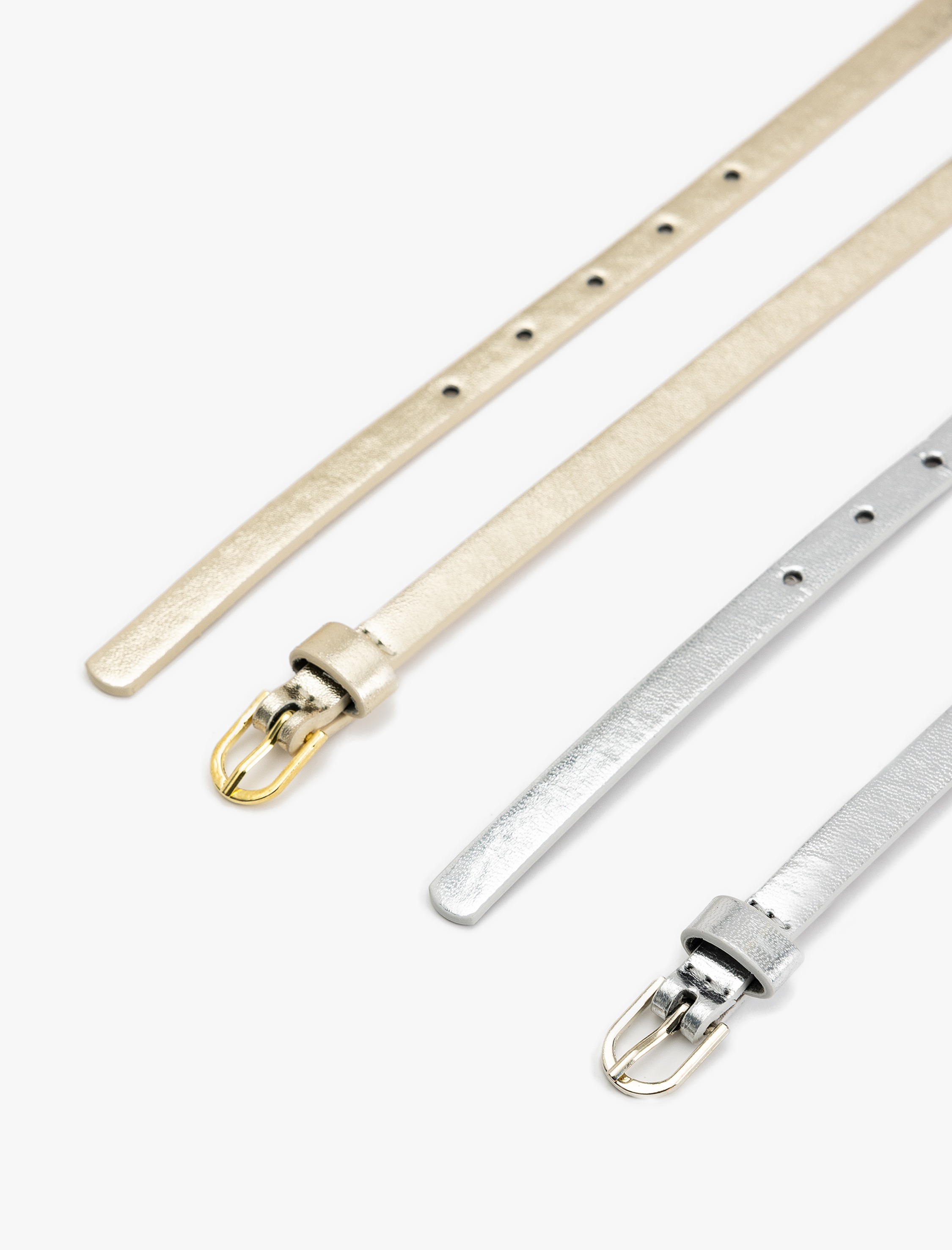  Kadın Tokalı Metalik Çok Renkli 2'li İnce Kemer Seti