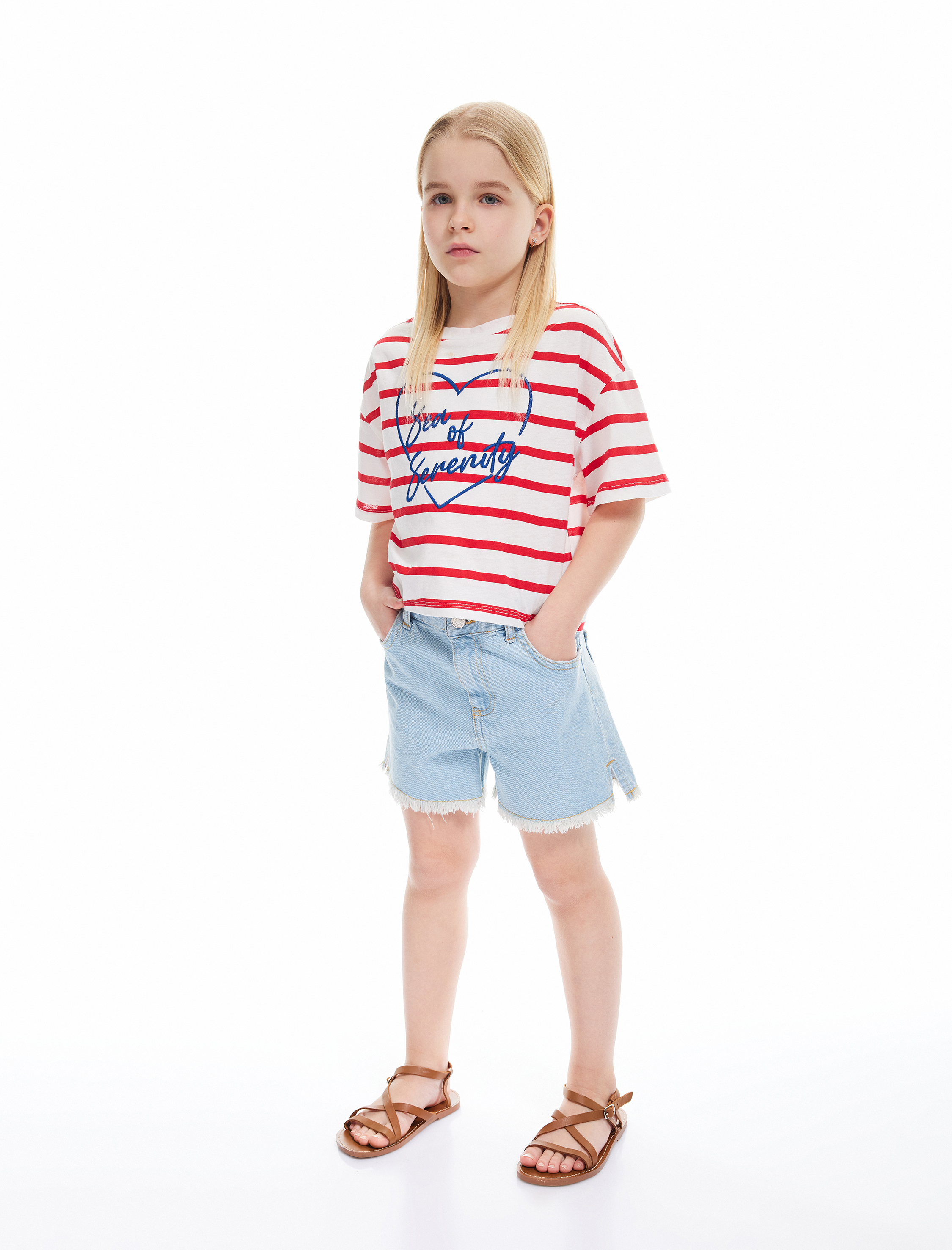  Kız Çocuk Pamuklu Düğme ve Cep Detaylı Basic Denim Şort